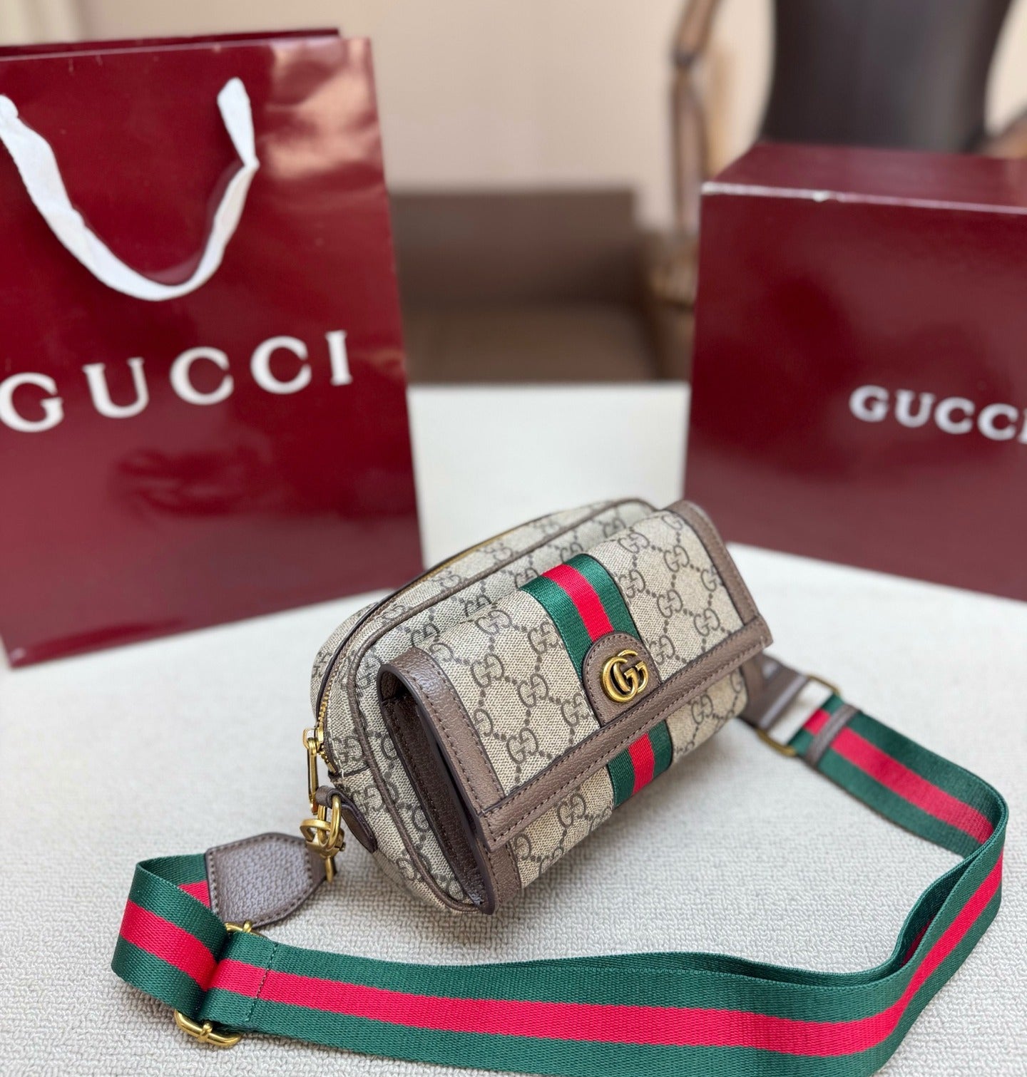 Gucci Canvas & Leather Ophidia Crossbody Bag