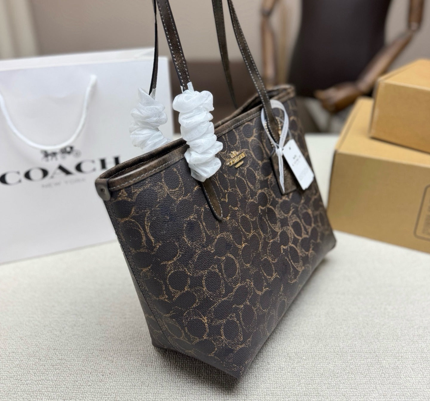 Coach Canvas & Leather Monogram Tote Bag