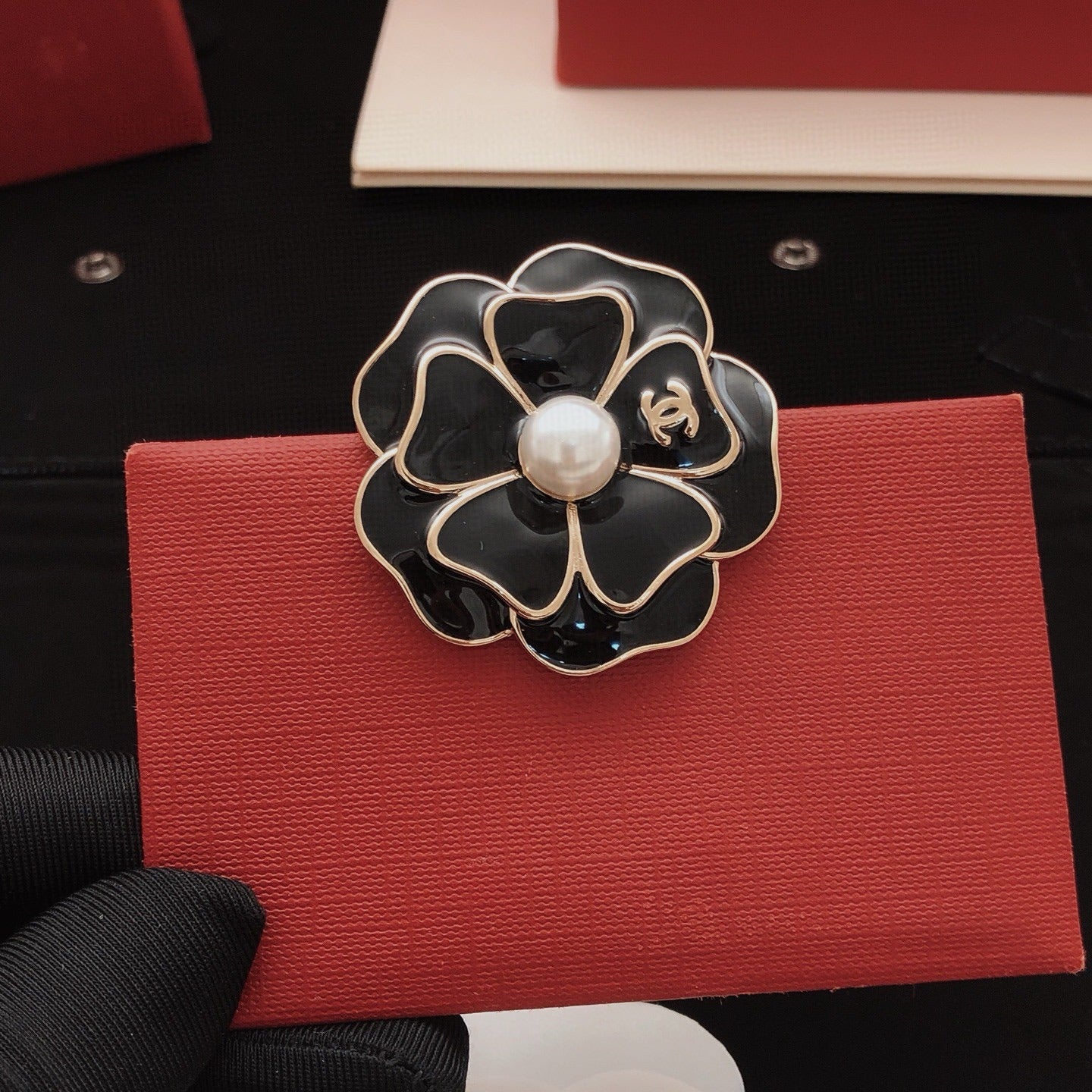 Chanel Black Brass Floral Brooch