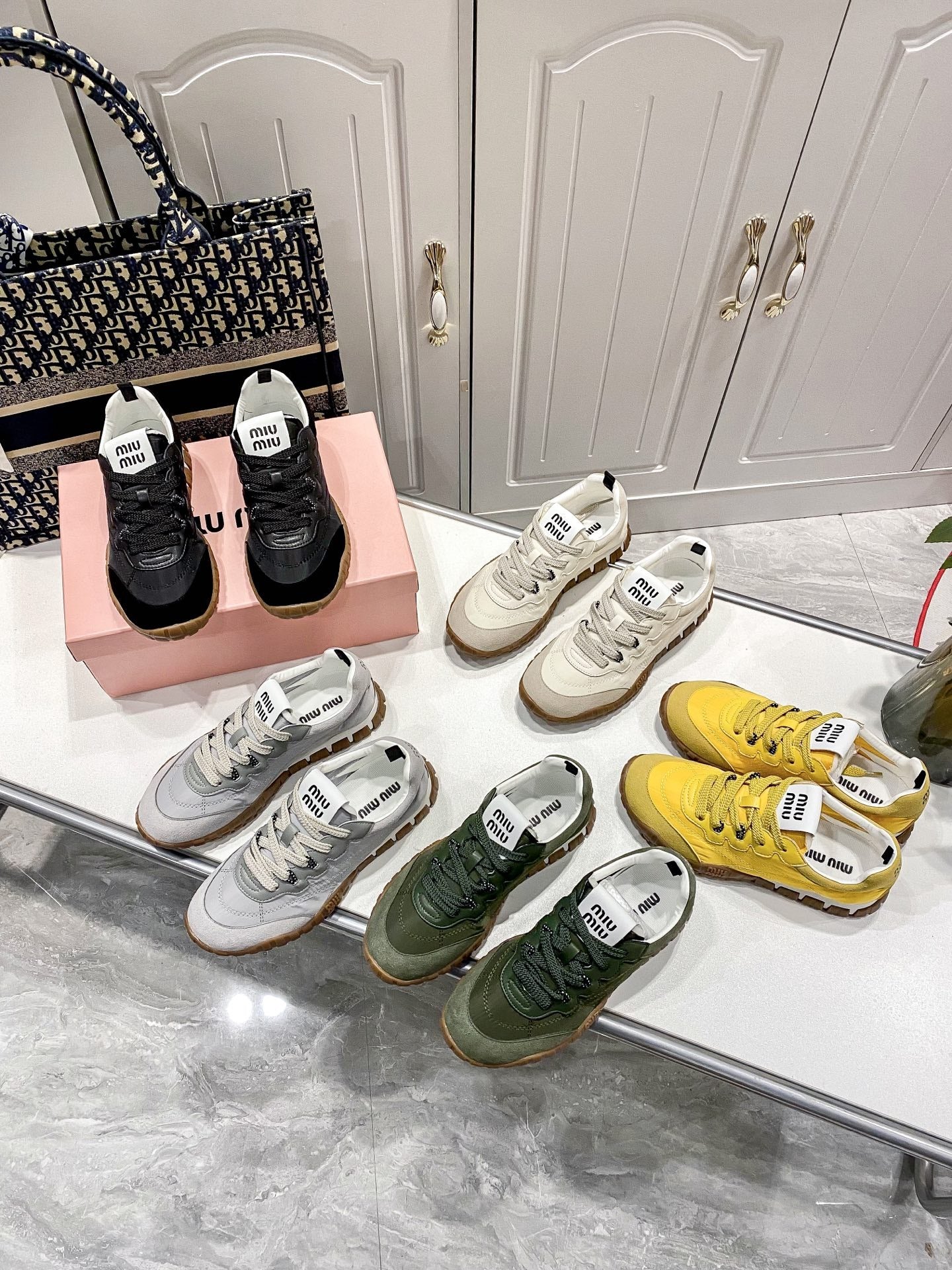 Miu Miu Black Canvas & Leather Vintage-Finish Sneakers