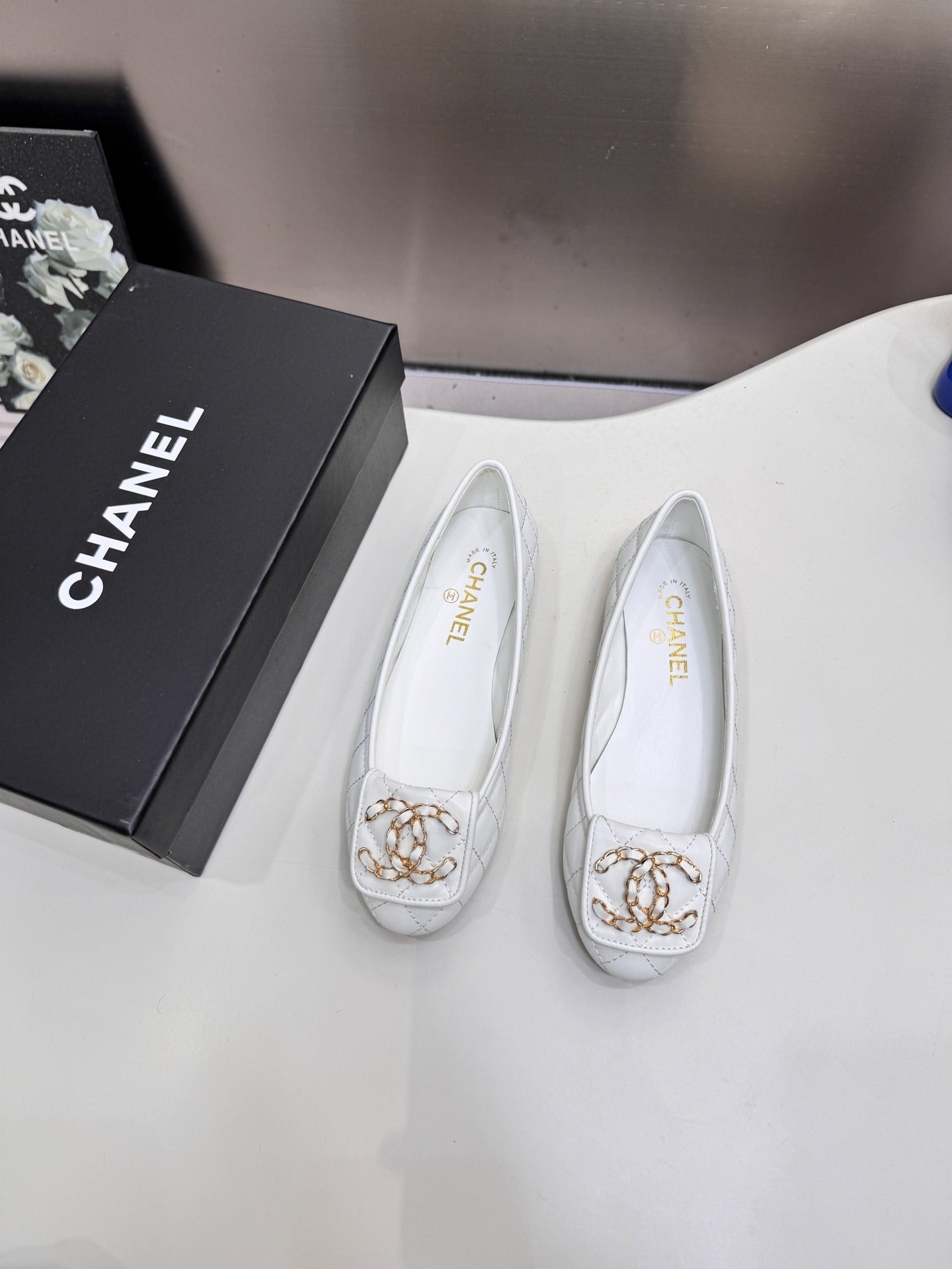 Chanel Lambskin Leather Chain Ballet Flats