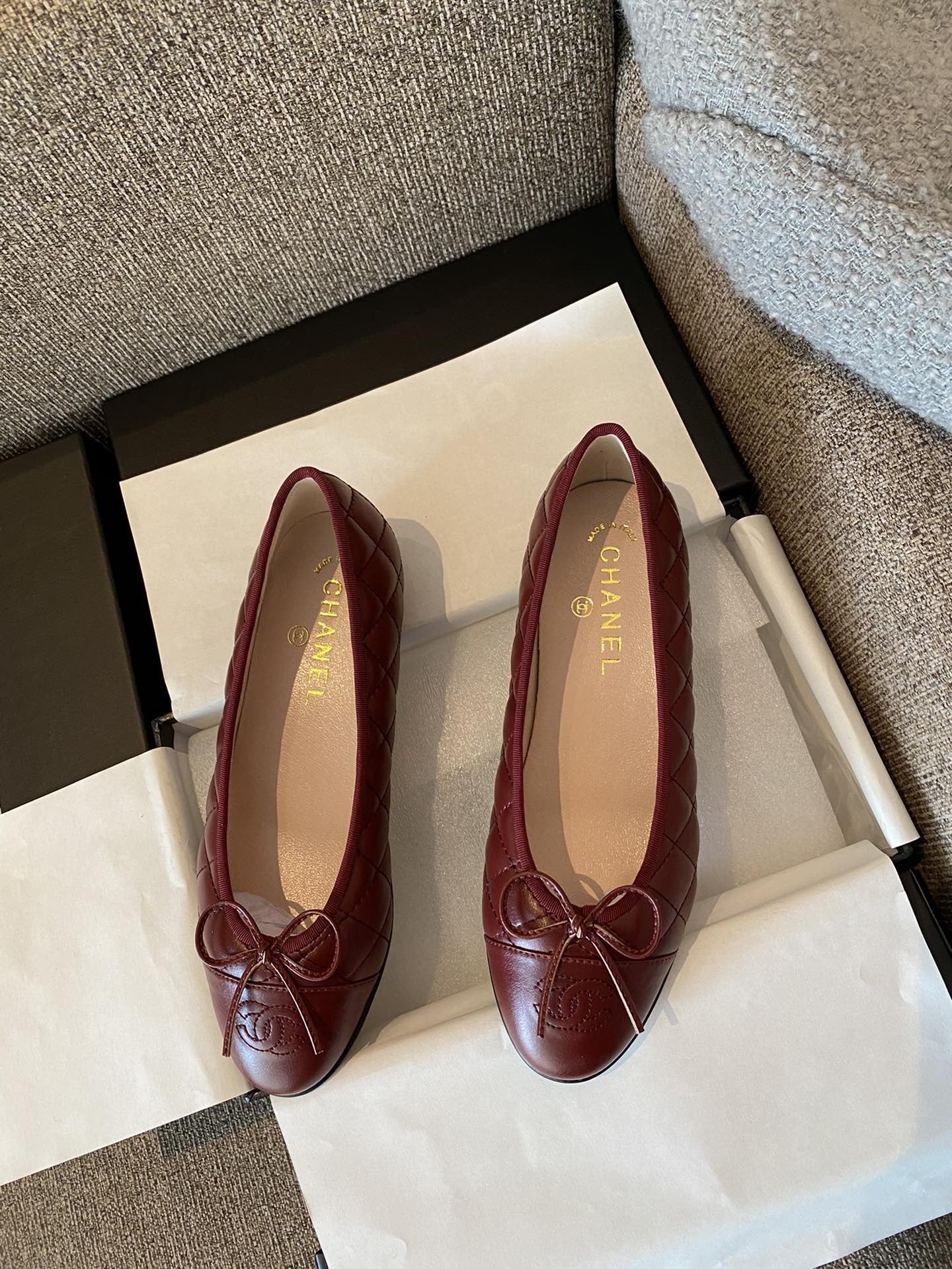Chanel Leather Bow Ballet Flats