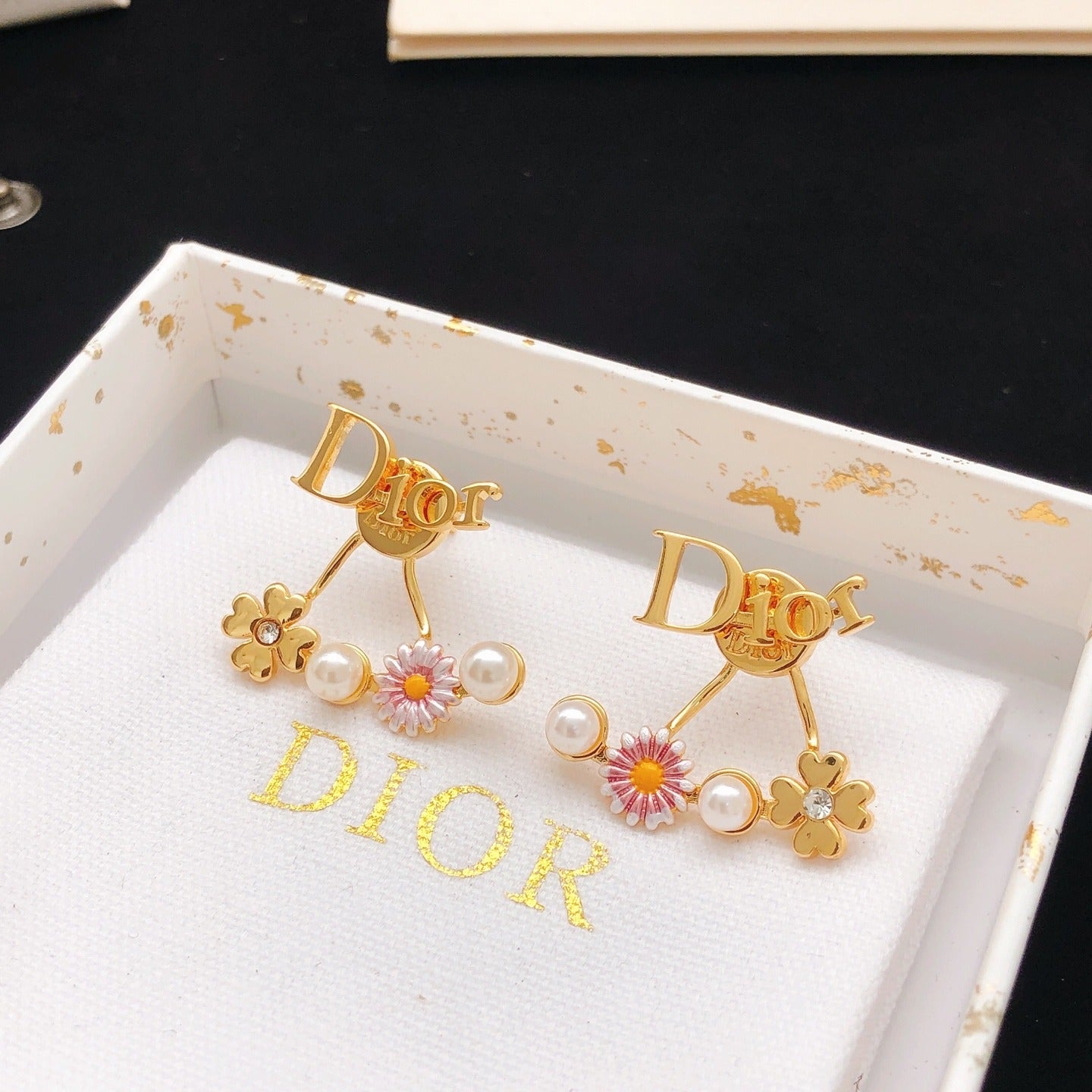 Dior Pink Brass Sunburst Earrings