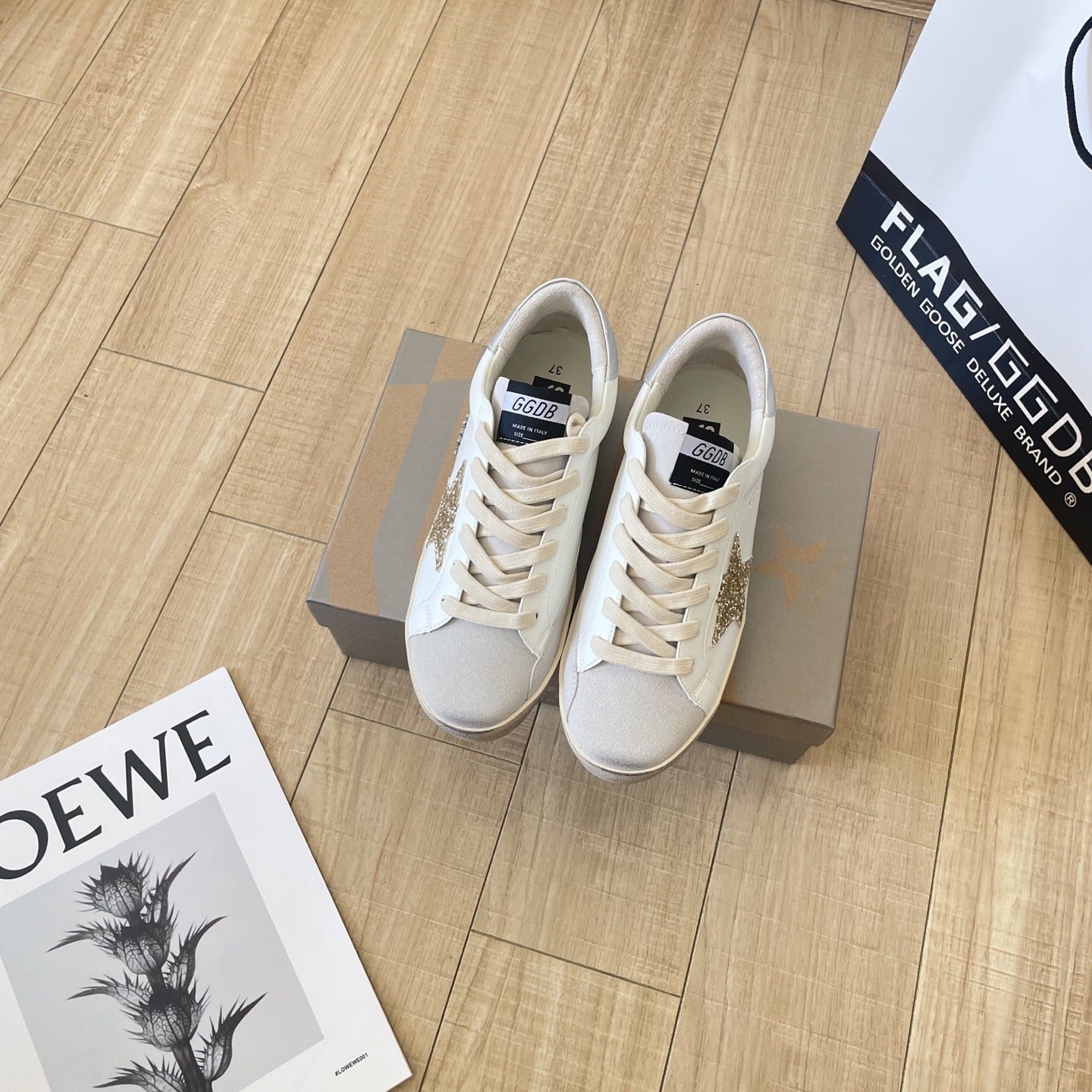 Golden Goose Calfskin Leather Vintage-Finish Sneakers