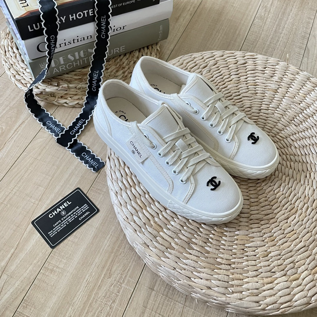 Chanel Canvas & Lambskin Leather Sneakers