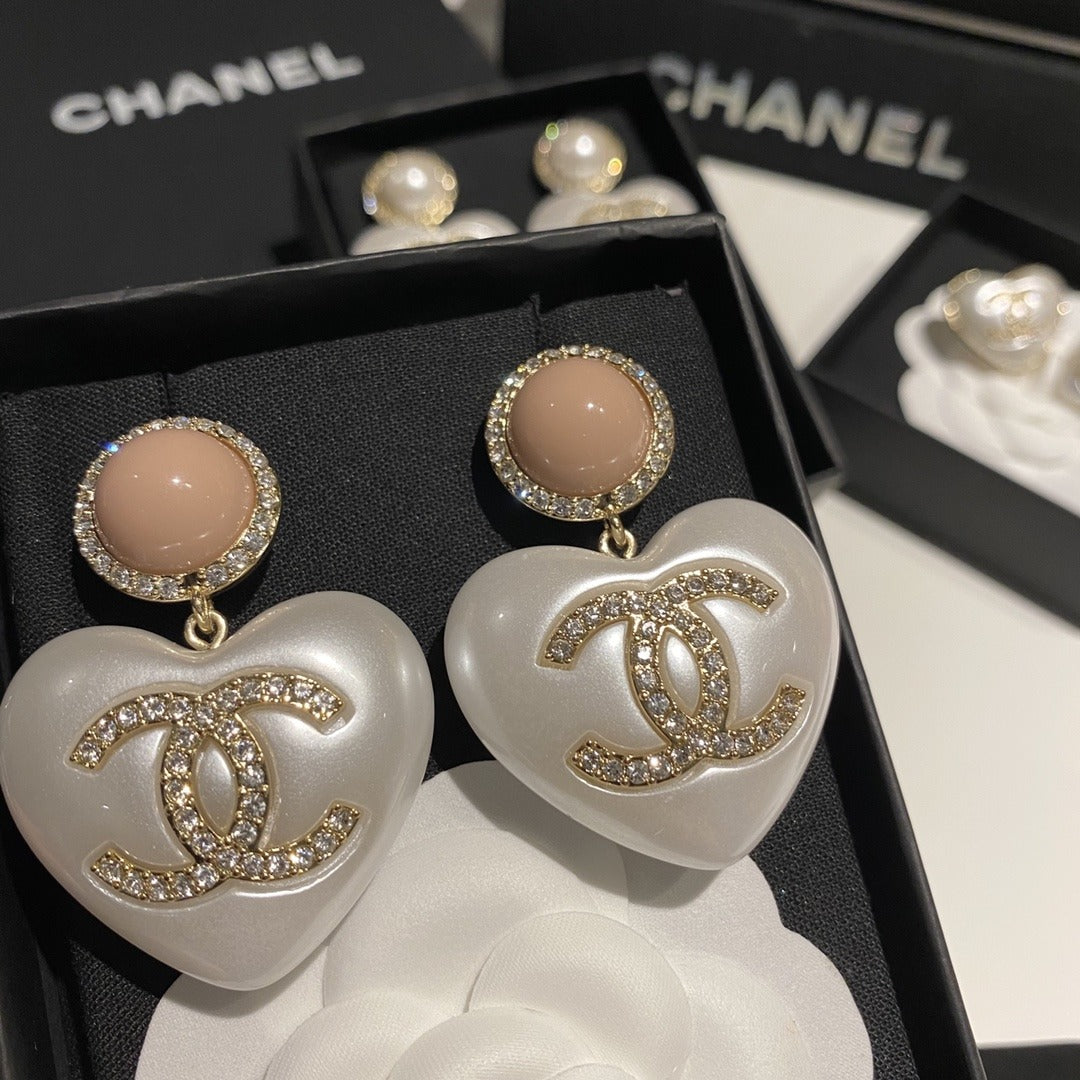 Chanel White Heart Earrings