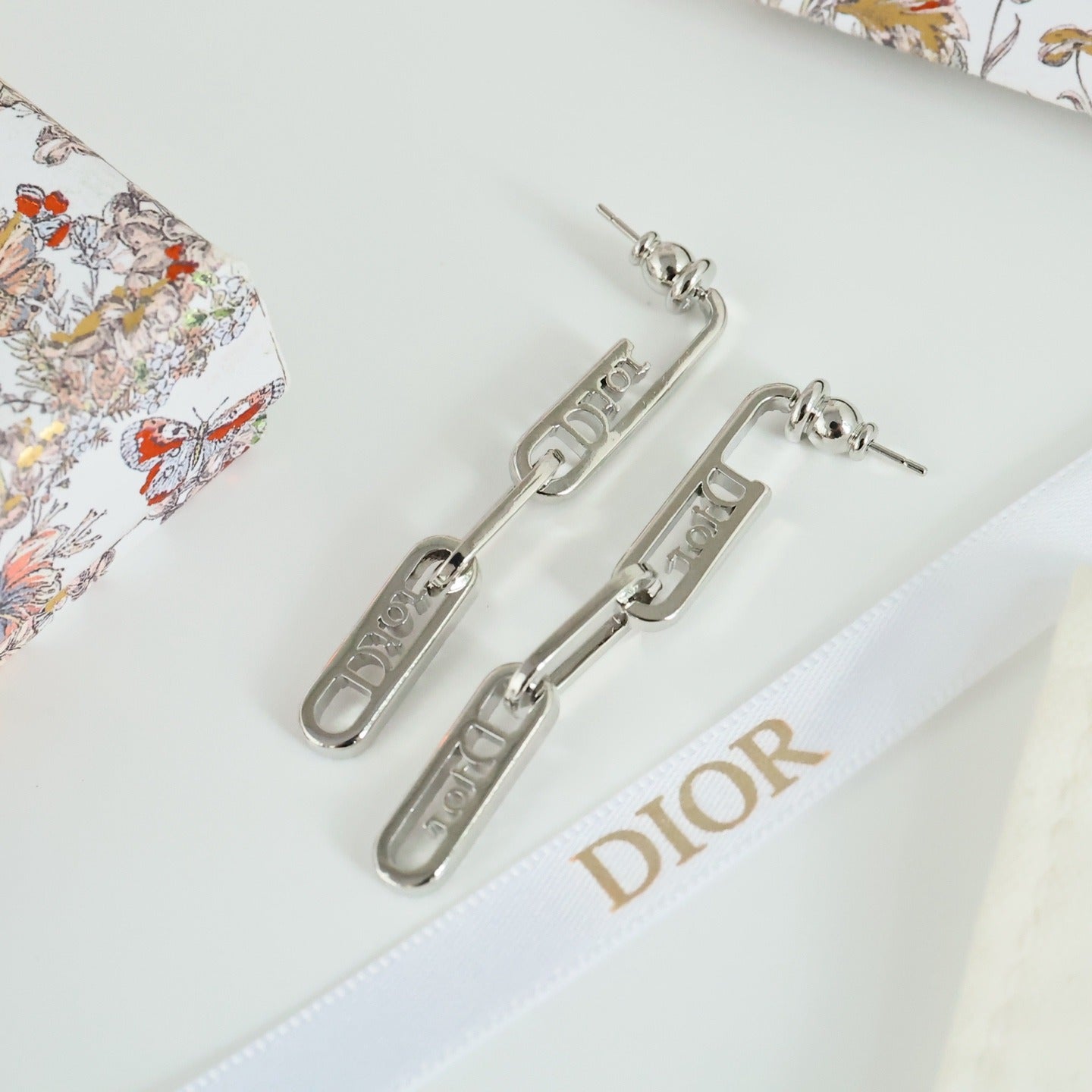 Dior Silver Logo Earrings