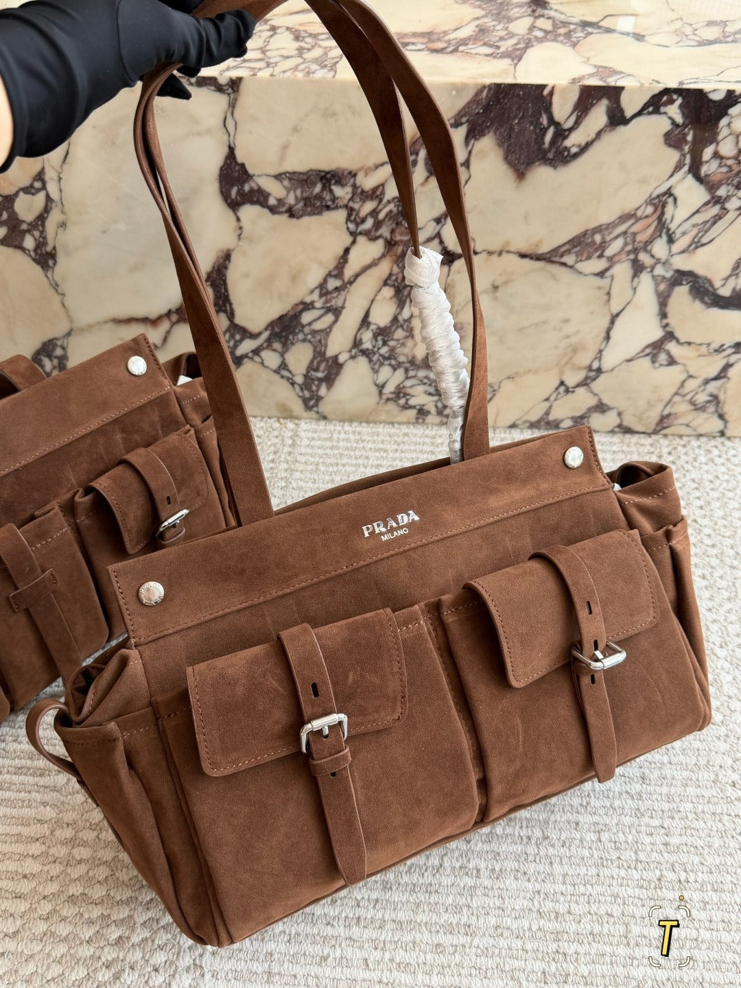 Prada Leather Logo Tote Bag