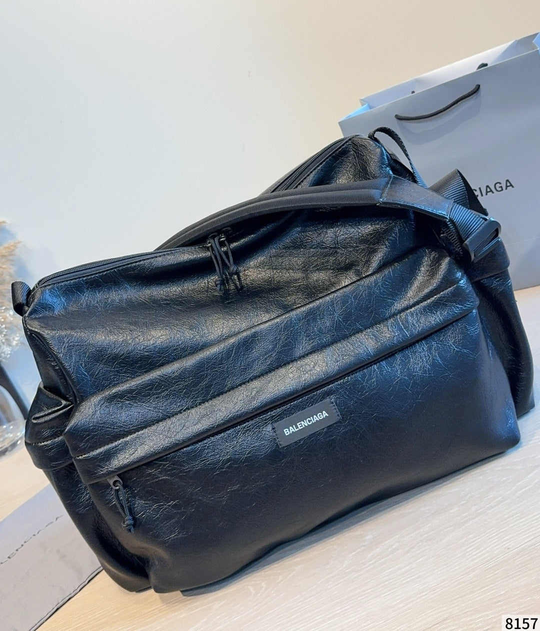 Balenciaga Black Calfskin Leather Logo Crossbody Bag