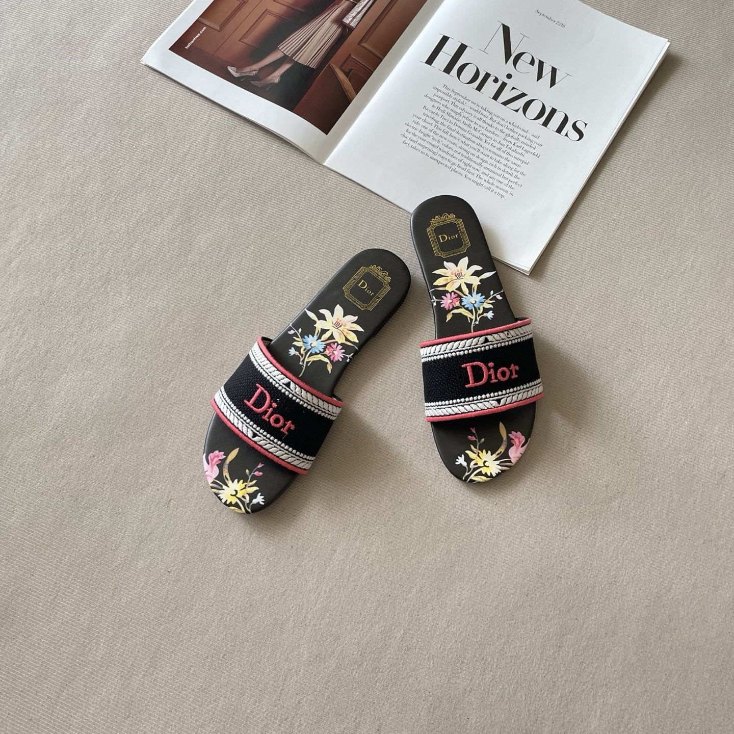 Dior Leather Embroidered Slides