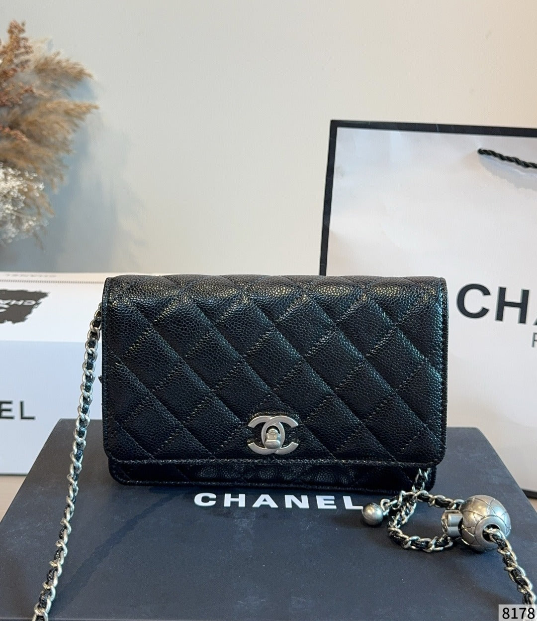 Chanel Black Calfskin Leather & Lambskin Leather Star Handbag