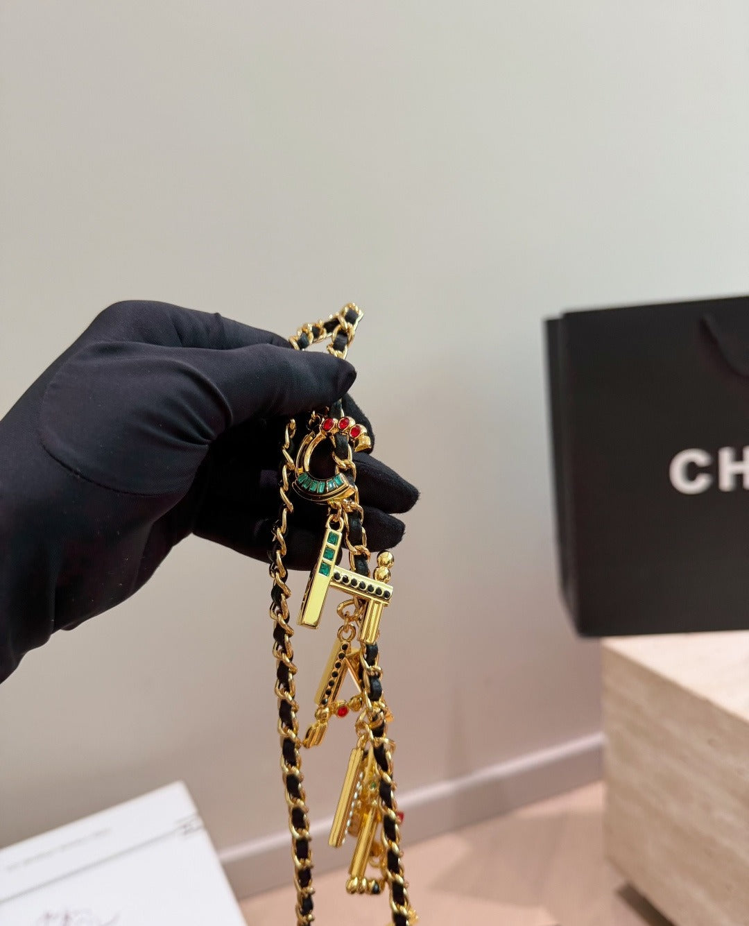 Chanel Black Leather Pearl Handbag