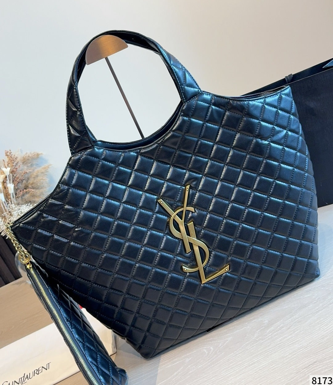 Saint Laurent Black Lambskin Leather Zip Shoulder Bag