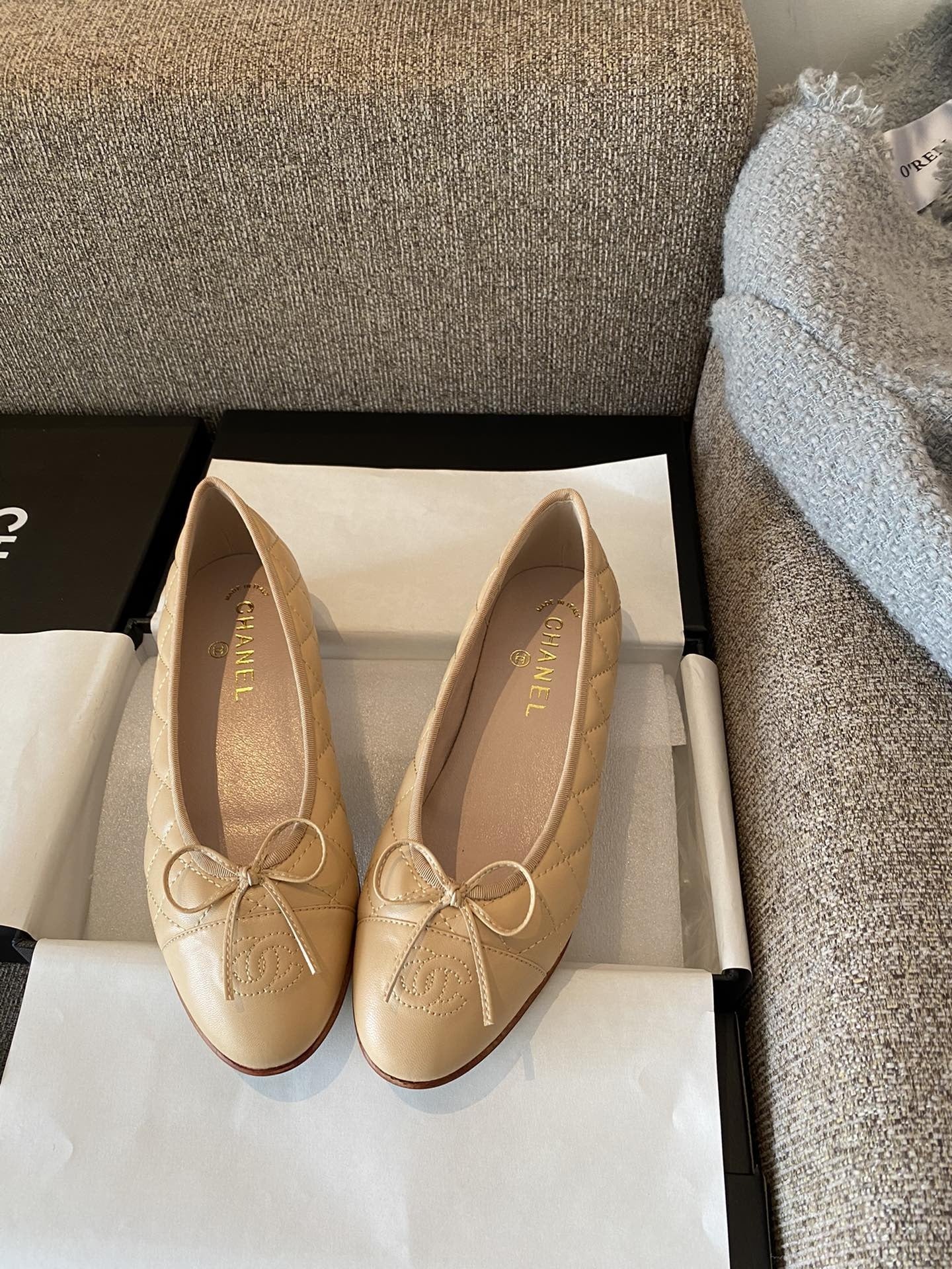 Chanel Leather Bow Ballet Flats