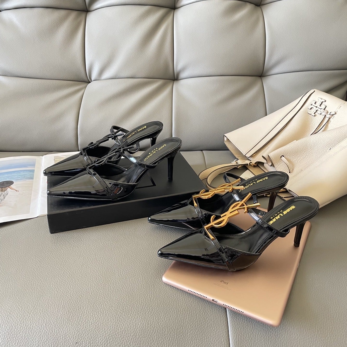 Saint Laurent Lambskin Leather Logo Sandals