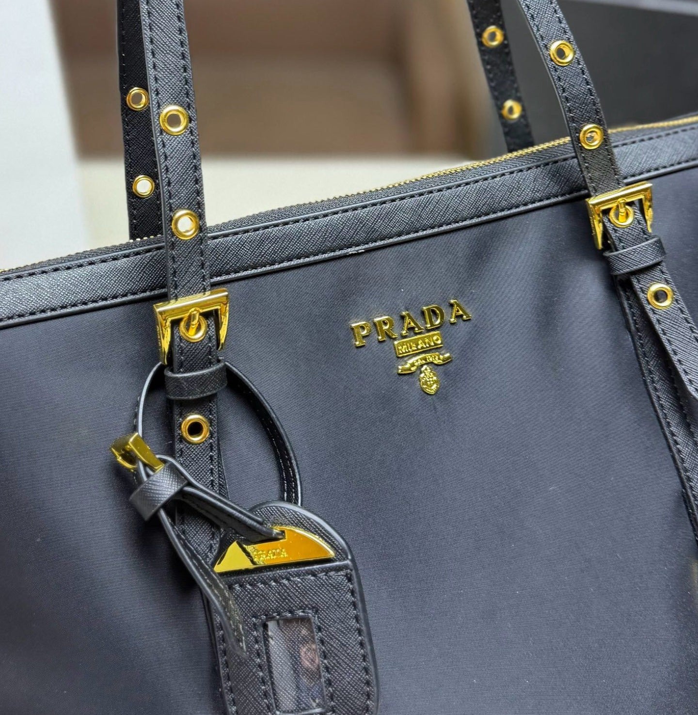 Prada Nylon & Leather Zip Tote Bag