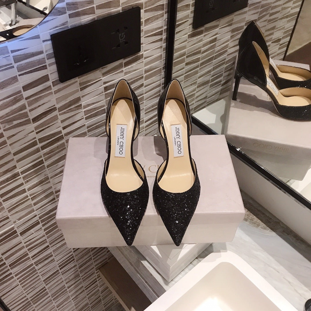 Jimmy Choo Black Lambskin Leather Pointed Toe Heels