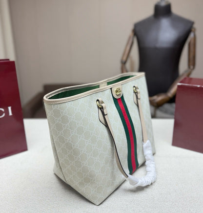 Gucci White Canvas & Leather Ophidia Tote Bag