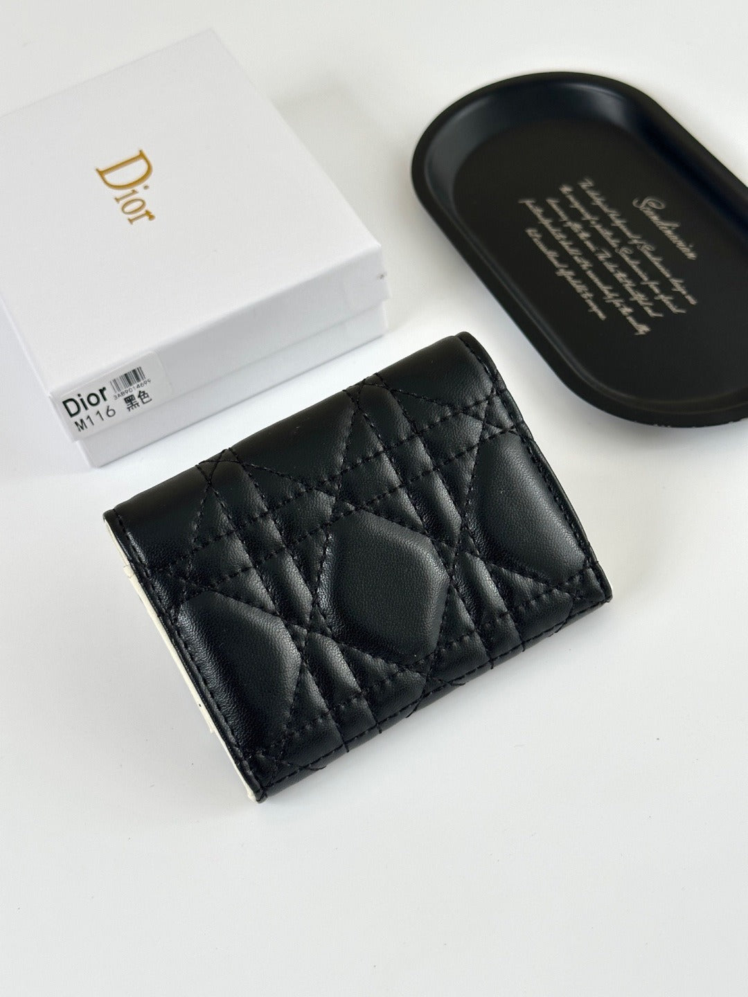 Dior Black Lambskin Leather Lady Dior Wallet