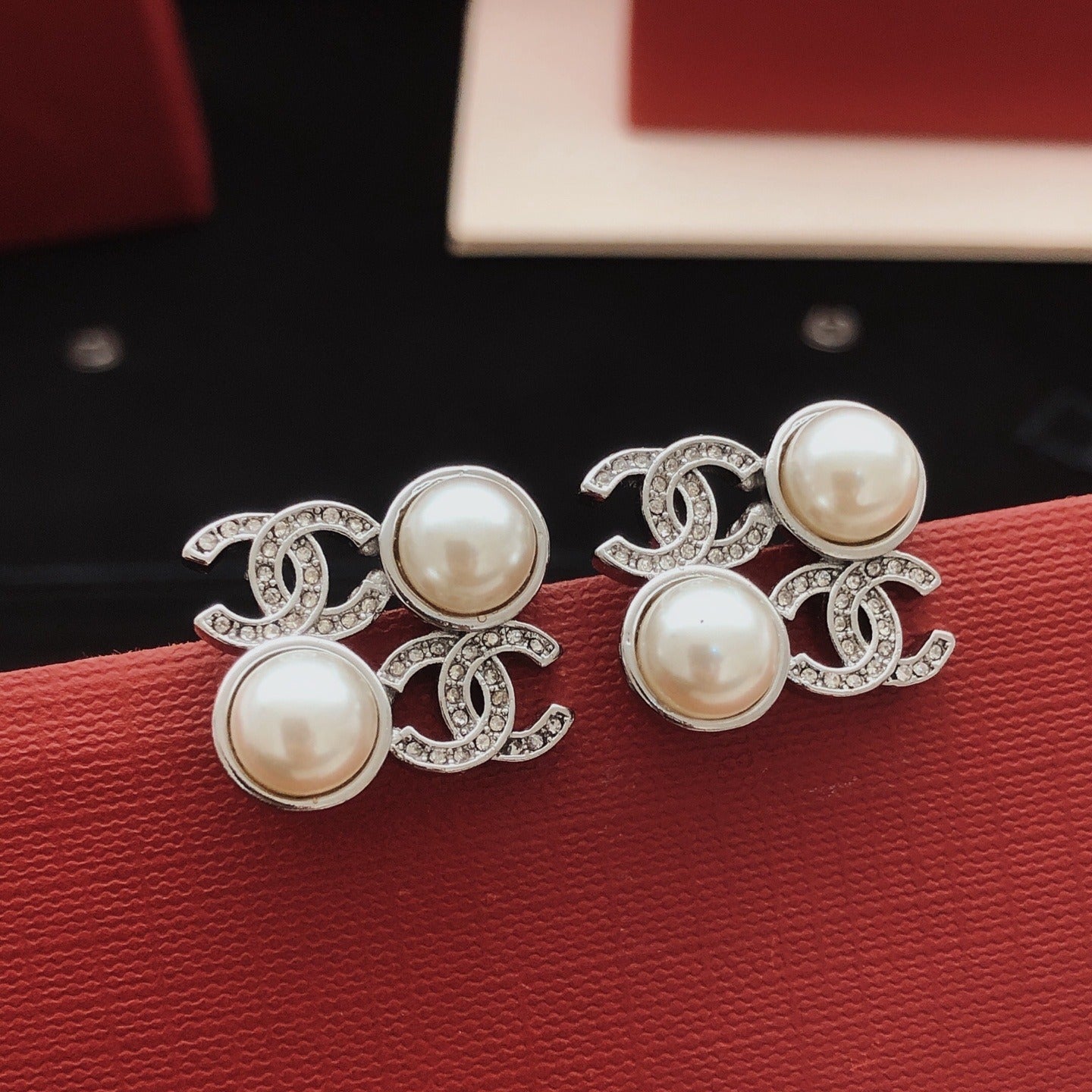 Chanel Brass Pearl Earrings