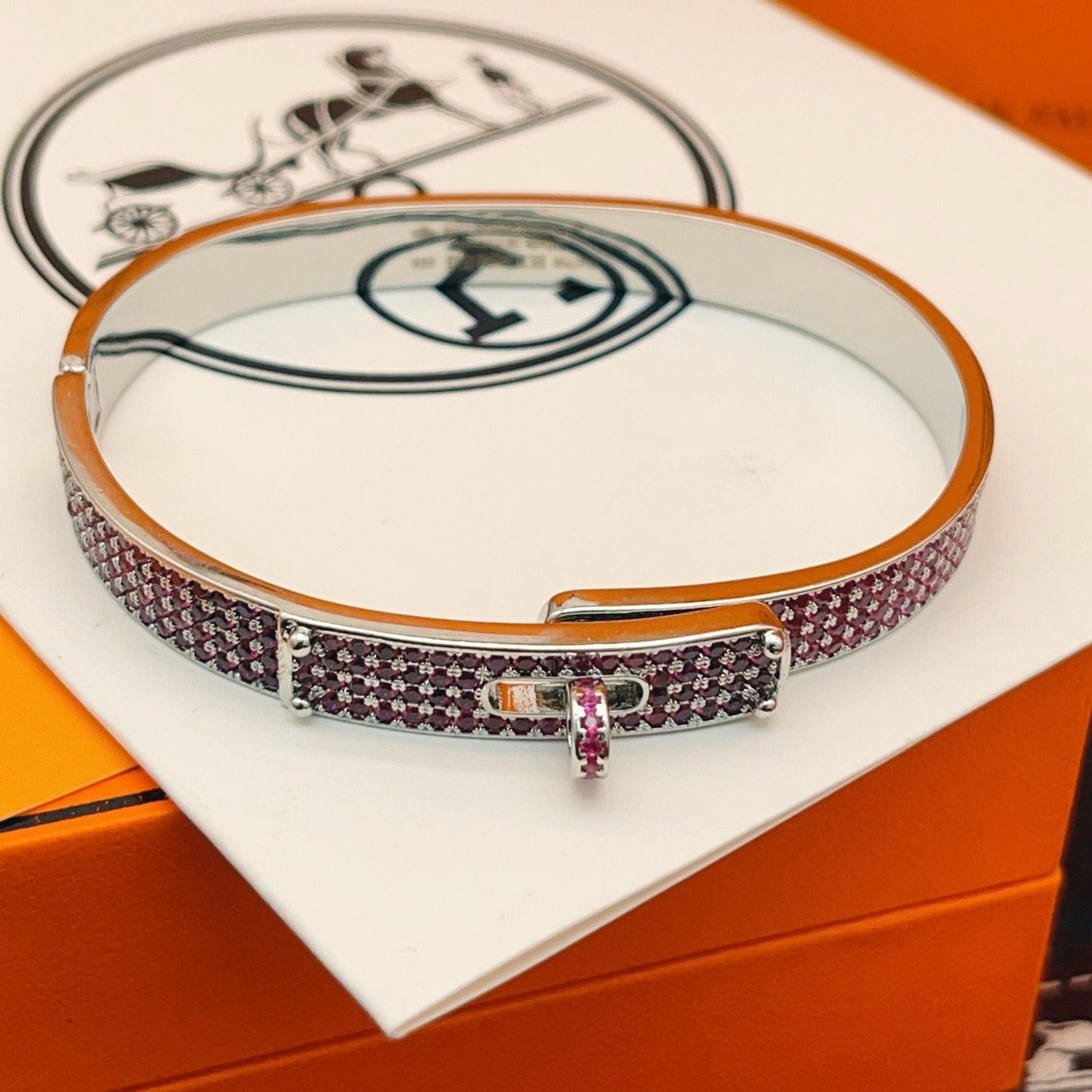 Hermes Purple Brass Pave Bracelet