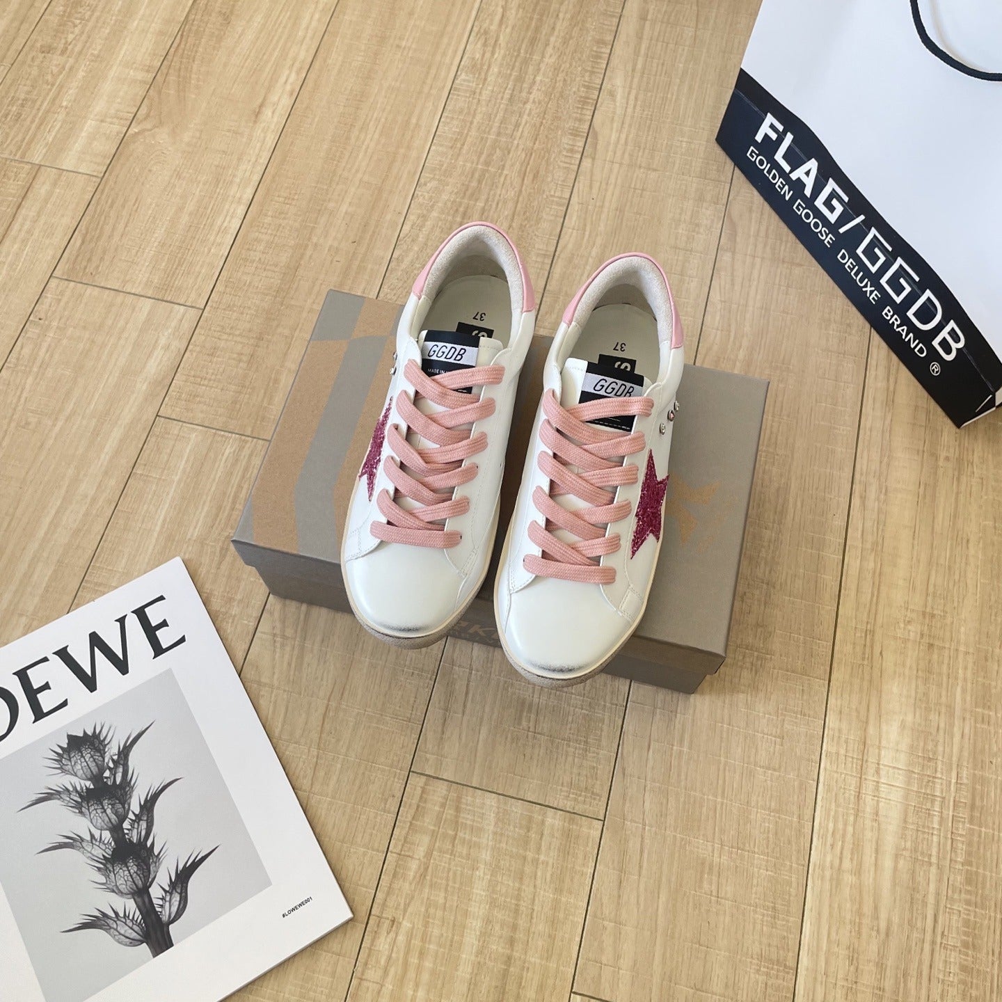 Golden Goose Calfskin Leather Vintage-Finish Sneakers