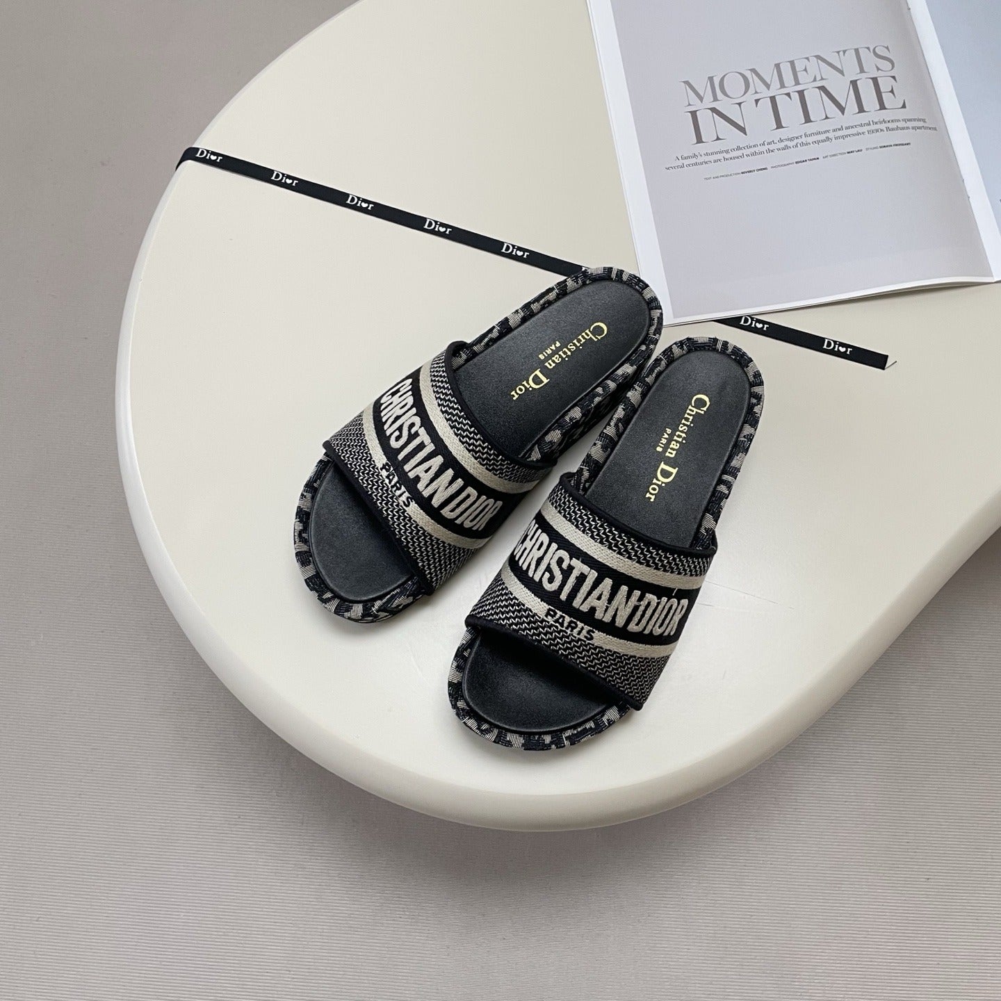 Dior Leather Embroidered Slides