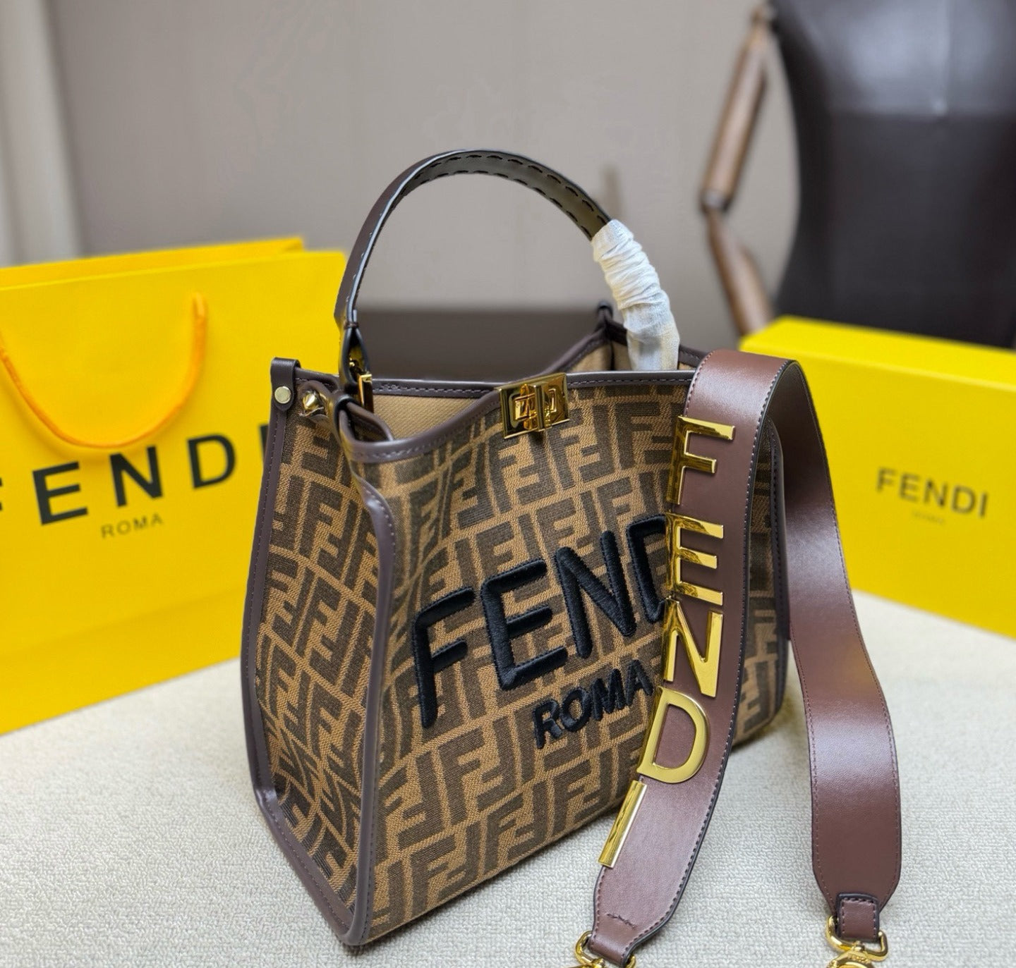 Fendi Leather Logo Tote Bag