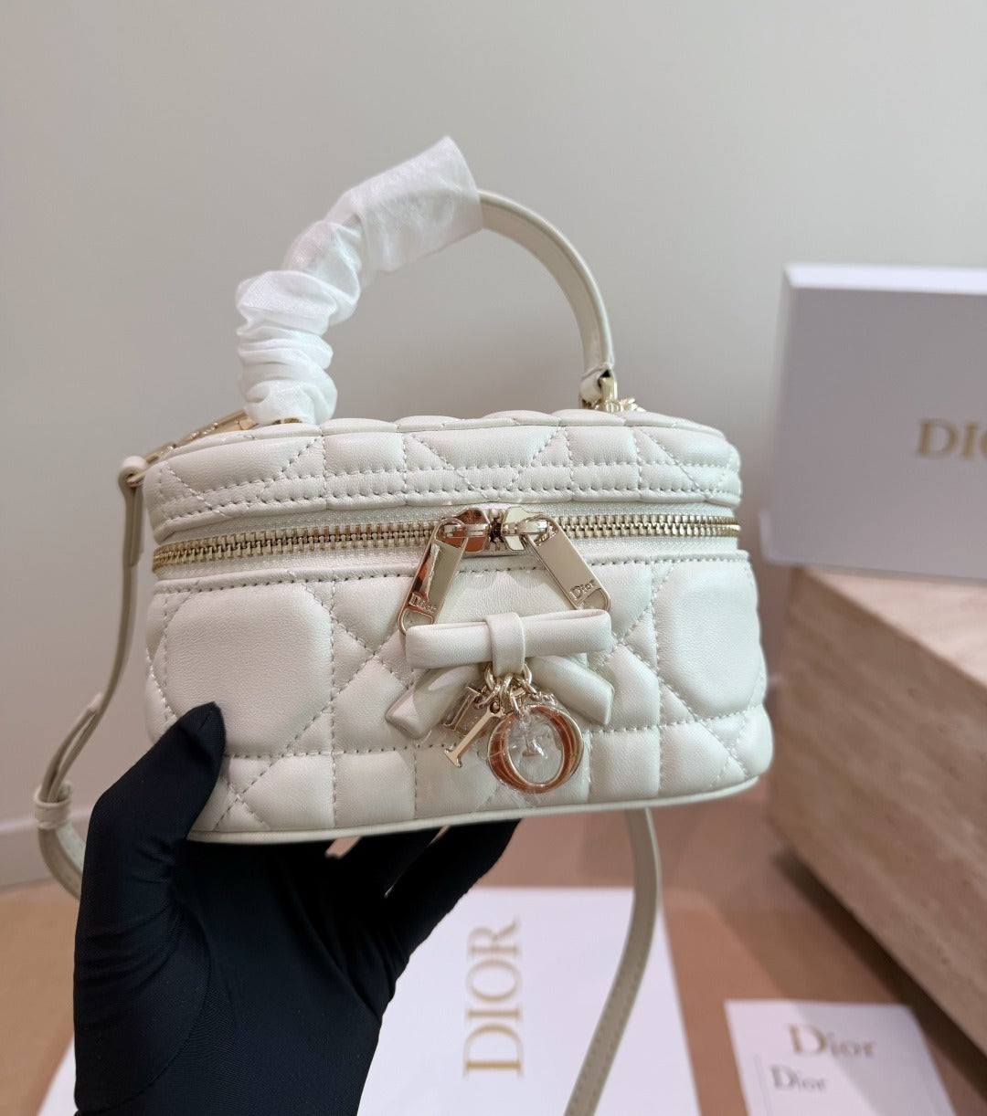 Dior Black Lambskin Leather Bow Handbag