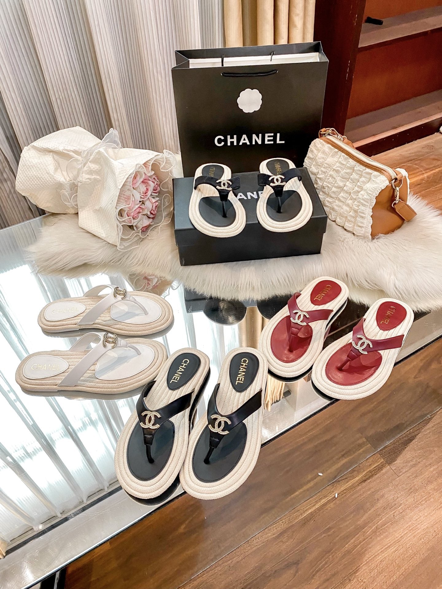 Chanel White Slides