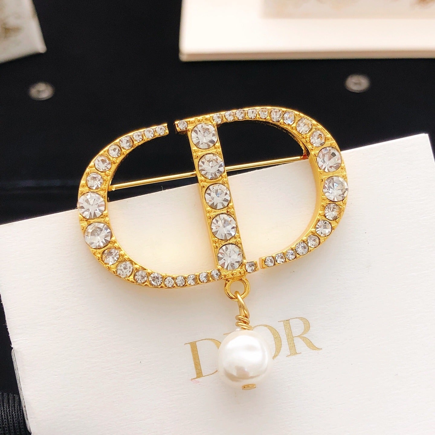 Dior Brass Pearl Brooch