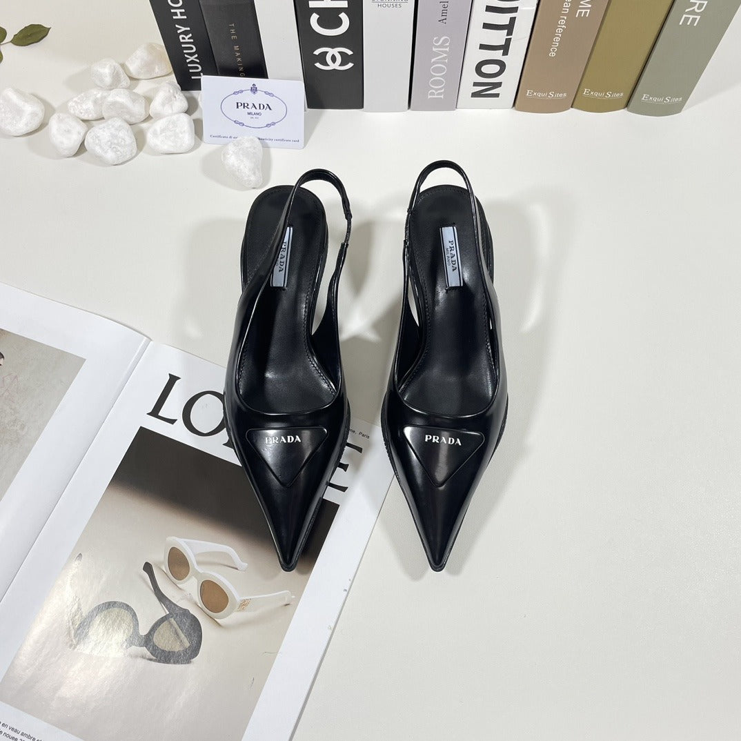 Prada Patent Leather & Lambskin Leather Pointed Toe Sandals