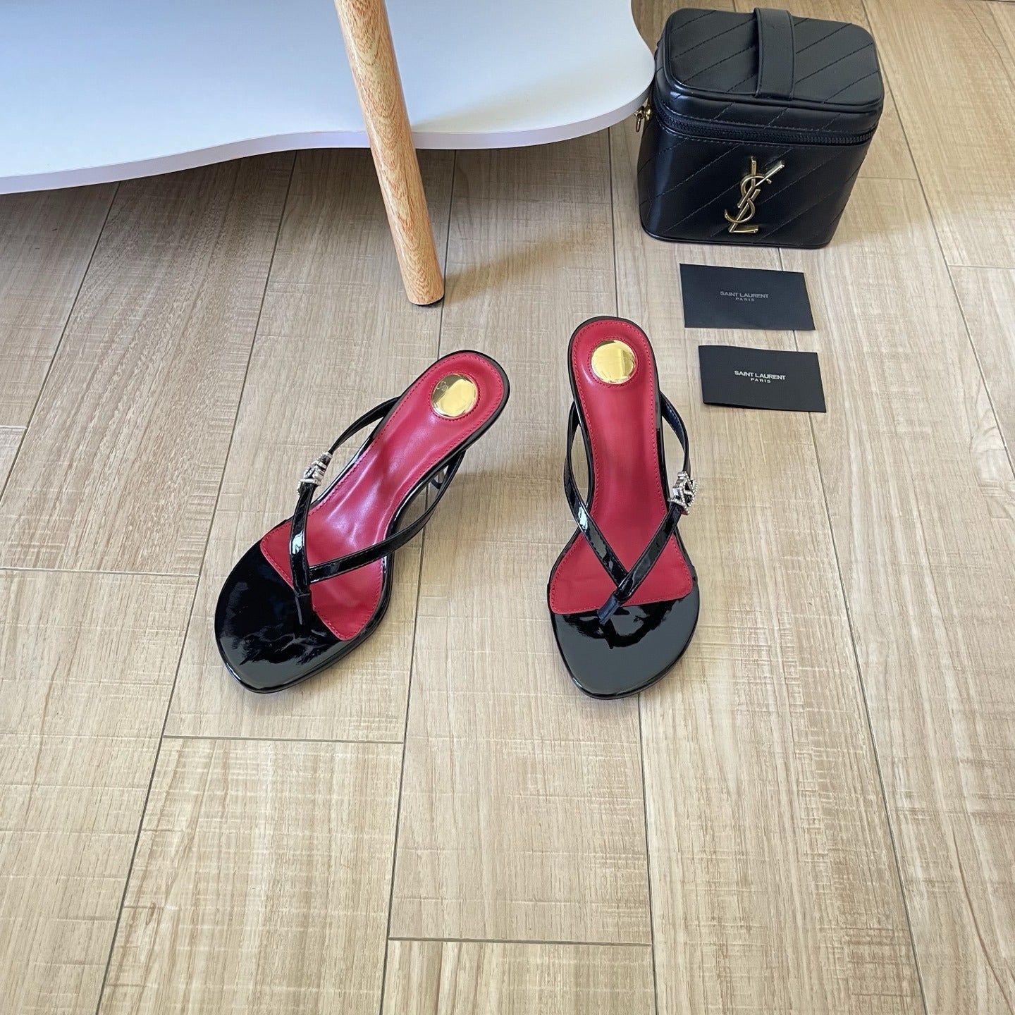 Saint Laurent Lambskin Leather Logo Slides