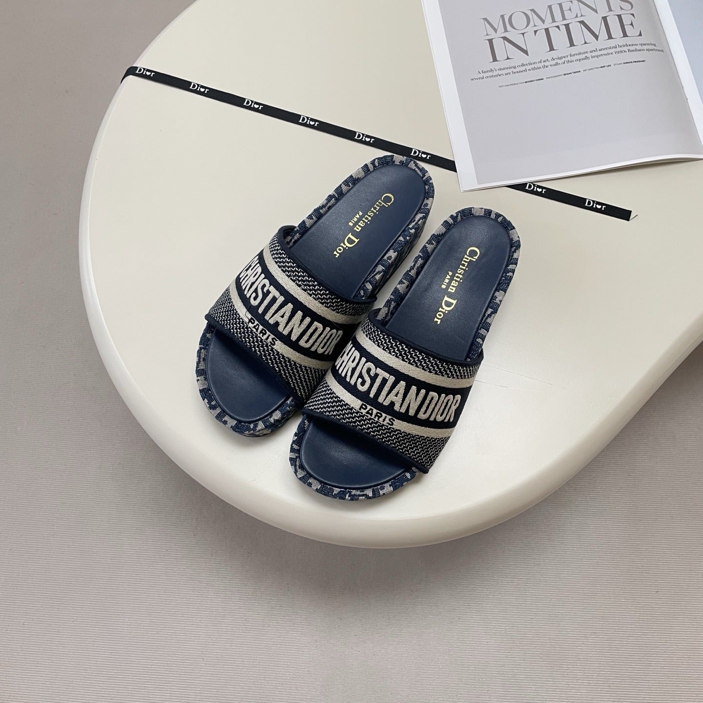 Dior Leather Embroidered Slides