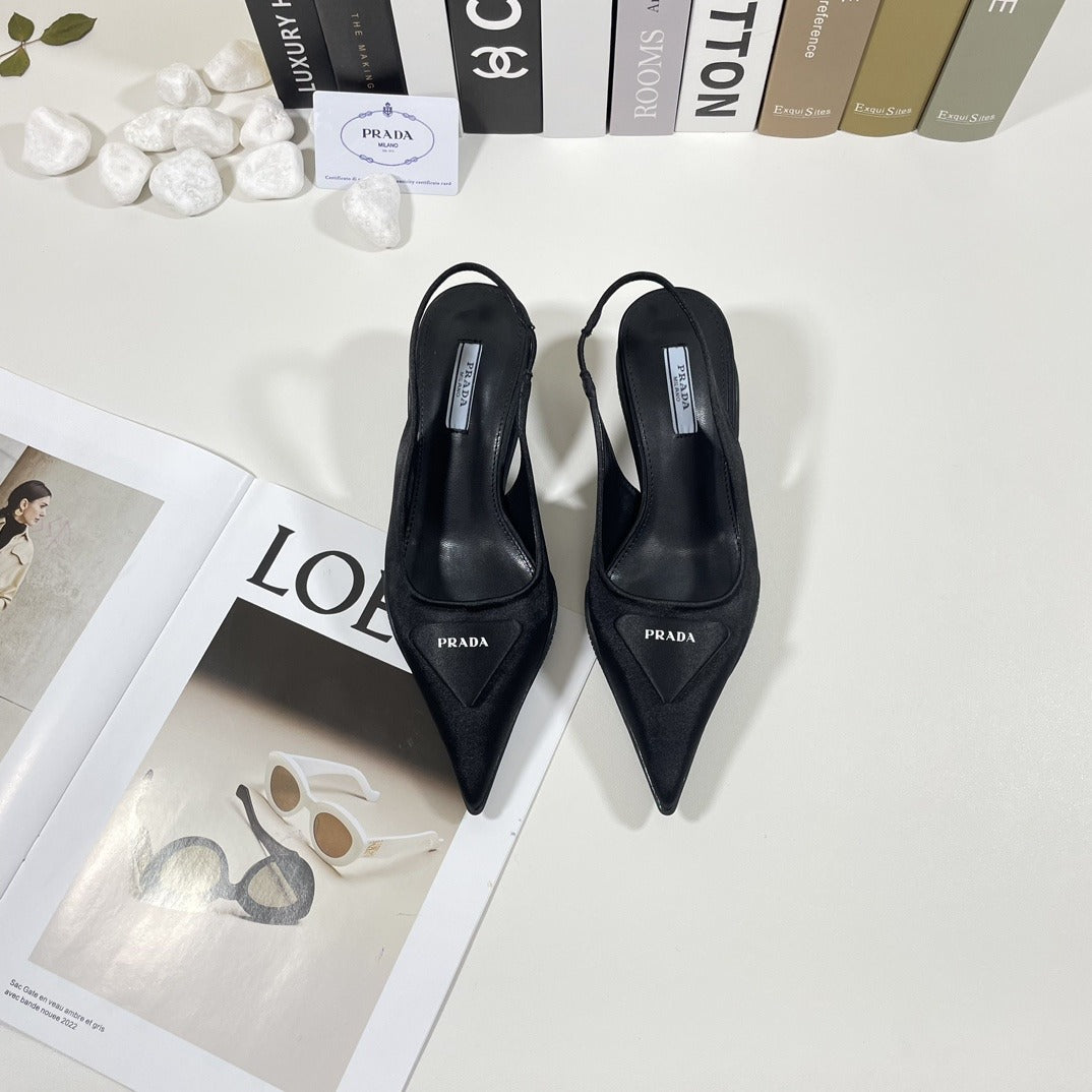 Prada Patent Leather & Lambskin Leather Pointed Toe Sandals