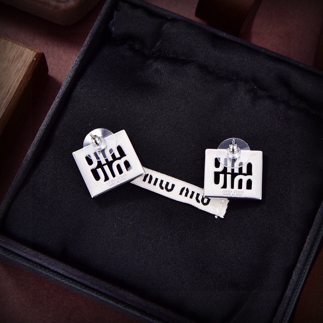 Miu Miu Brass Logo Earrings