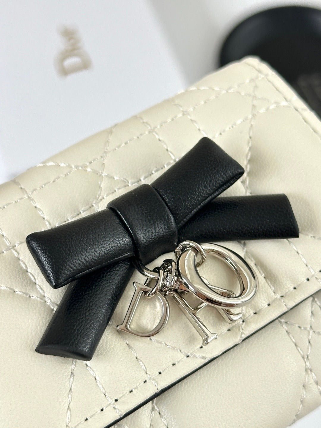 Dior Black Lambskin Leather Lady Dior Wallet