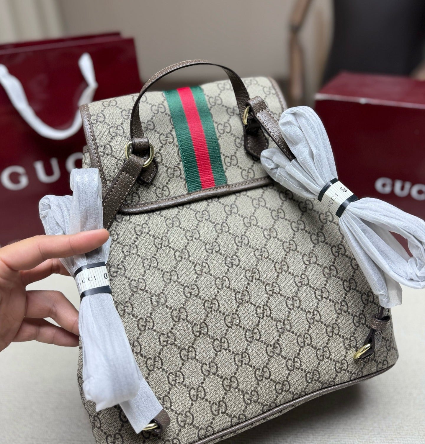 Gucci Brown Canvas & Leather Ophidia Backpack