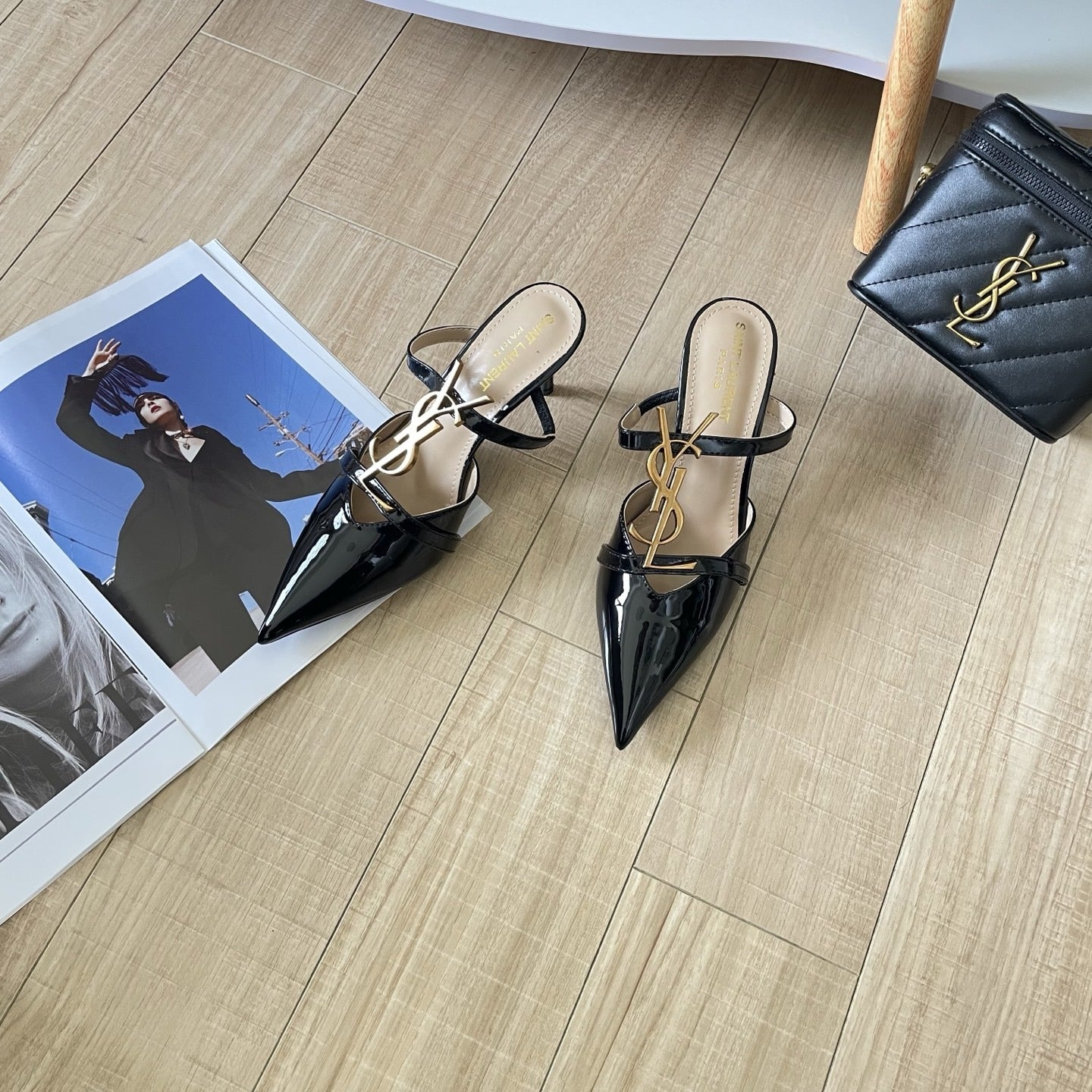 Saint Laurent Lambskin Leather Logo Sandals