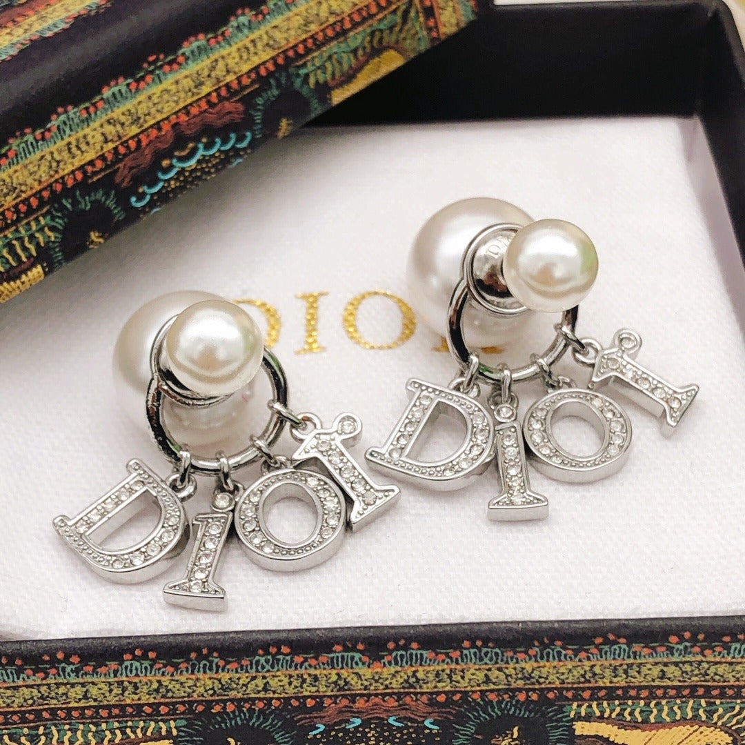Dior Silver Brass Pearl Earrings
