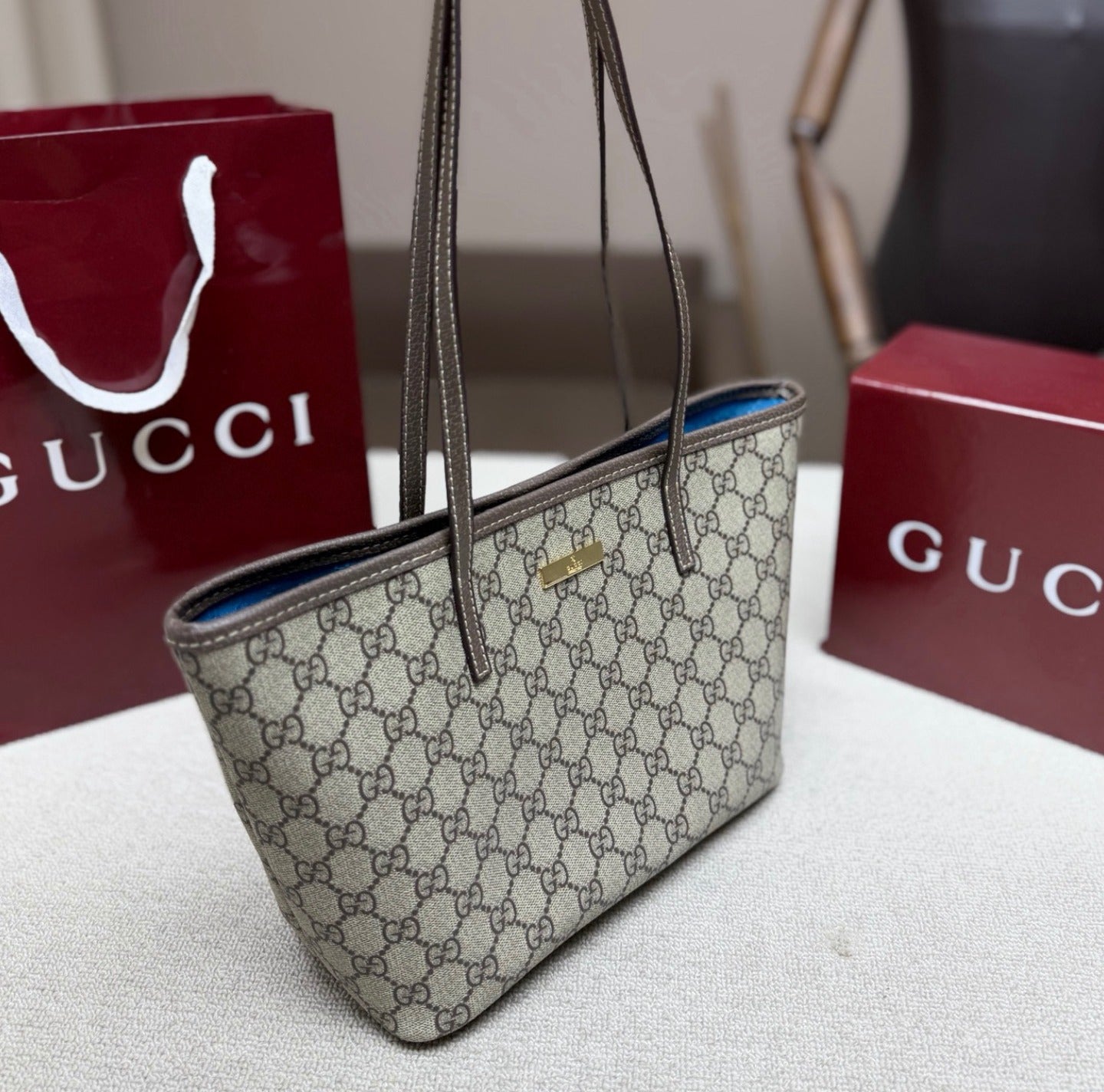 Gucci Brown Leather Vintage-Finish Tote Bag