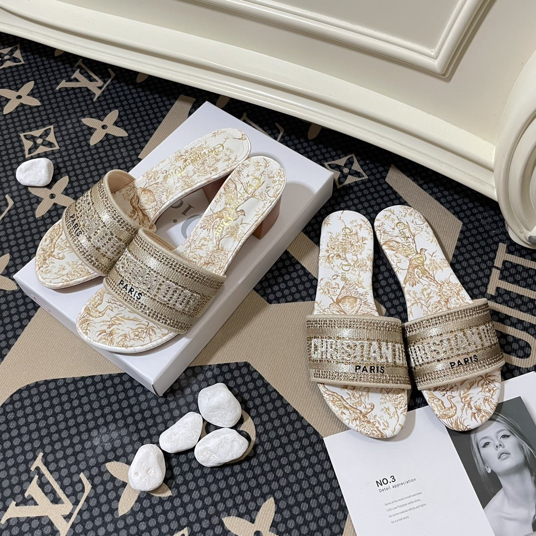 Dior Lambskin Leather Embroidered Slides