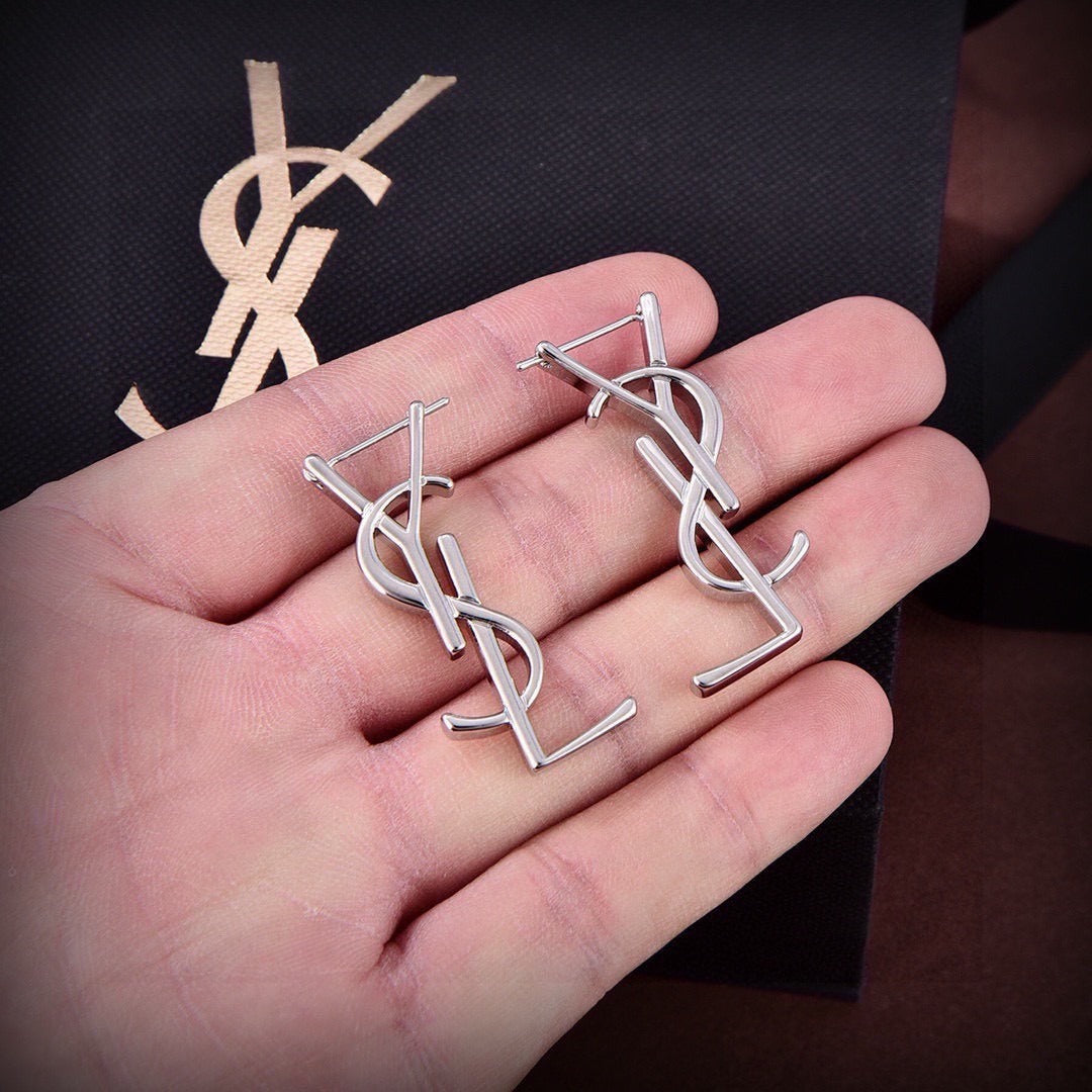 Saint Laurent Brass Logo Earrings