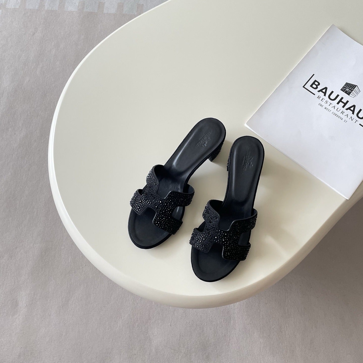 Hermes Leather Crystal Slides