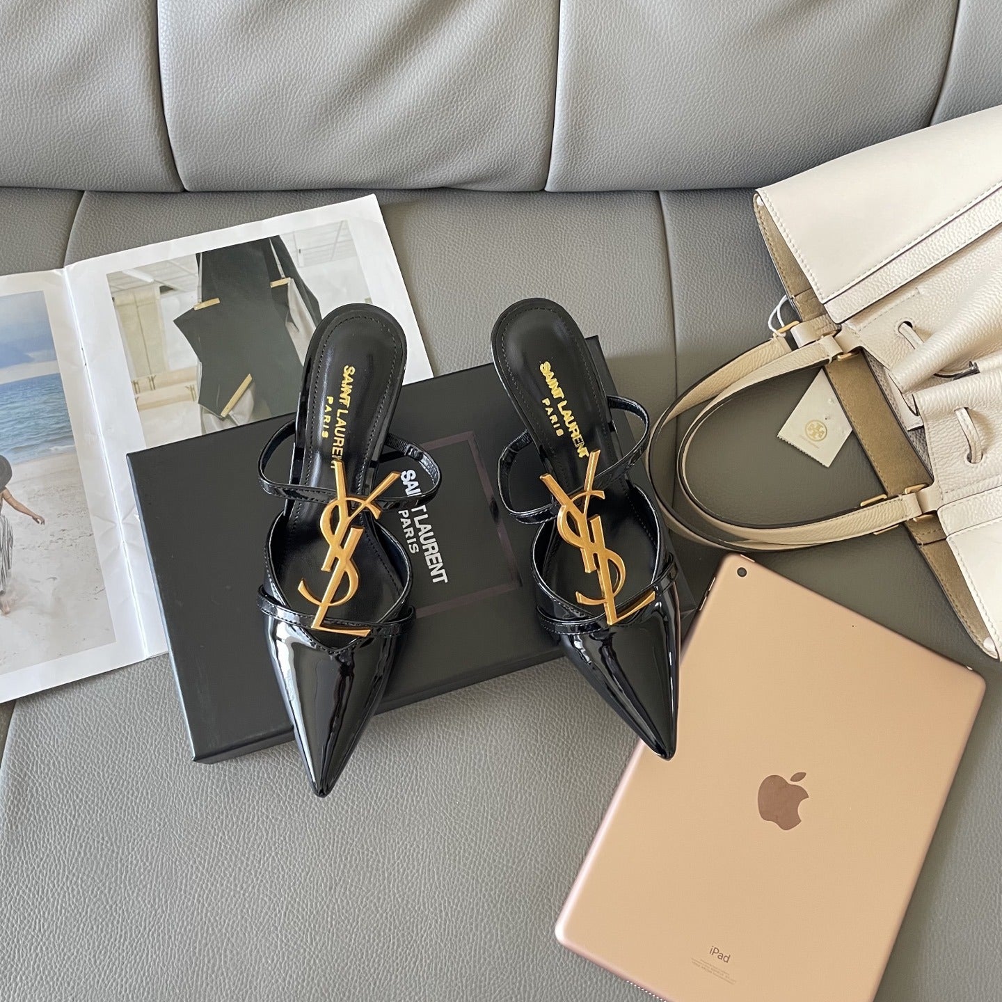 Saint Laurent Lambskin Leather Logo Sandals