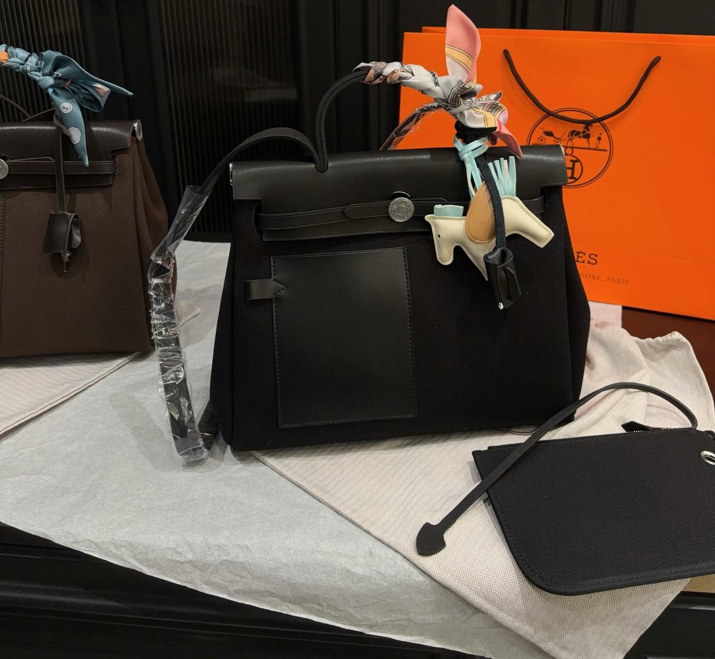 Hermes Brown Canvas & Calfskin Leather Handbag