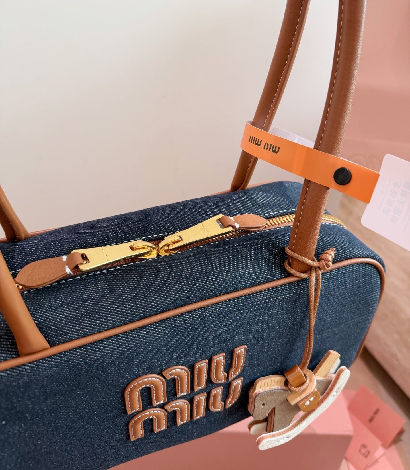Miu Miu White Canvas & Leather Logo Handbag