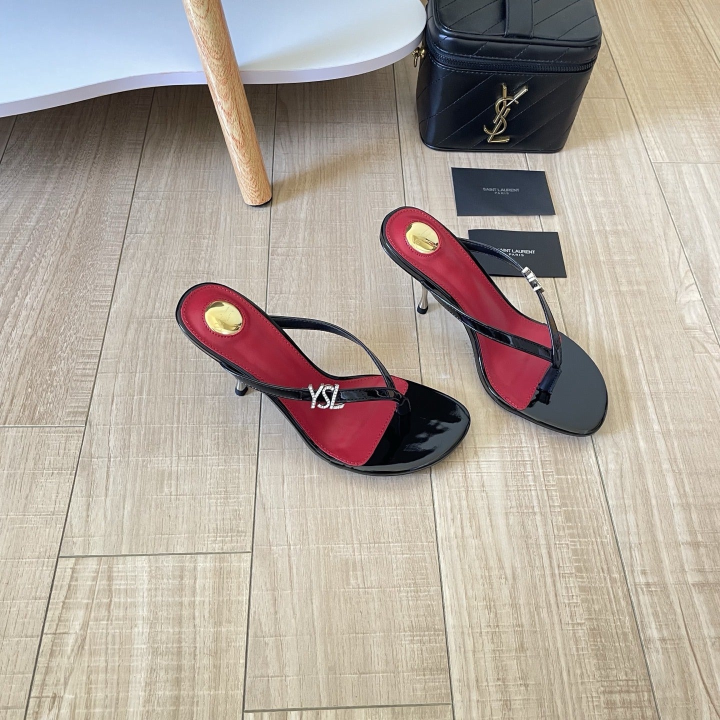 Saint Laurent Lambskin Leather Logo Slides