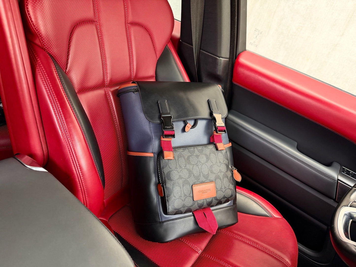 Coach Black Leather Logo Backpack