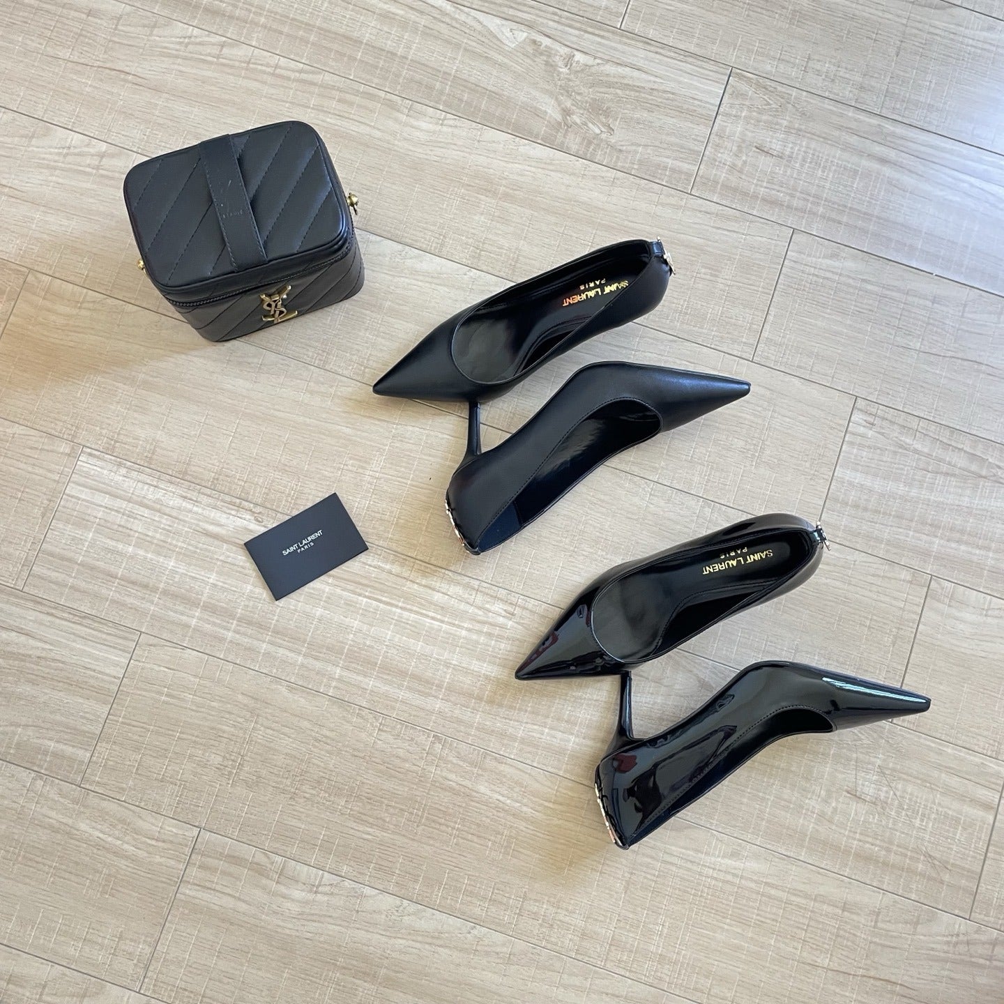 Saint Laurent Lambskin Leather Logo Heels